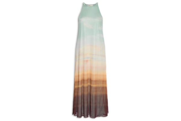 Vestido Tule Estampa Pôr Do Sol - Azul