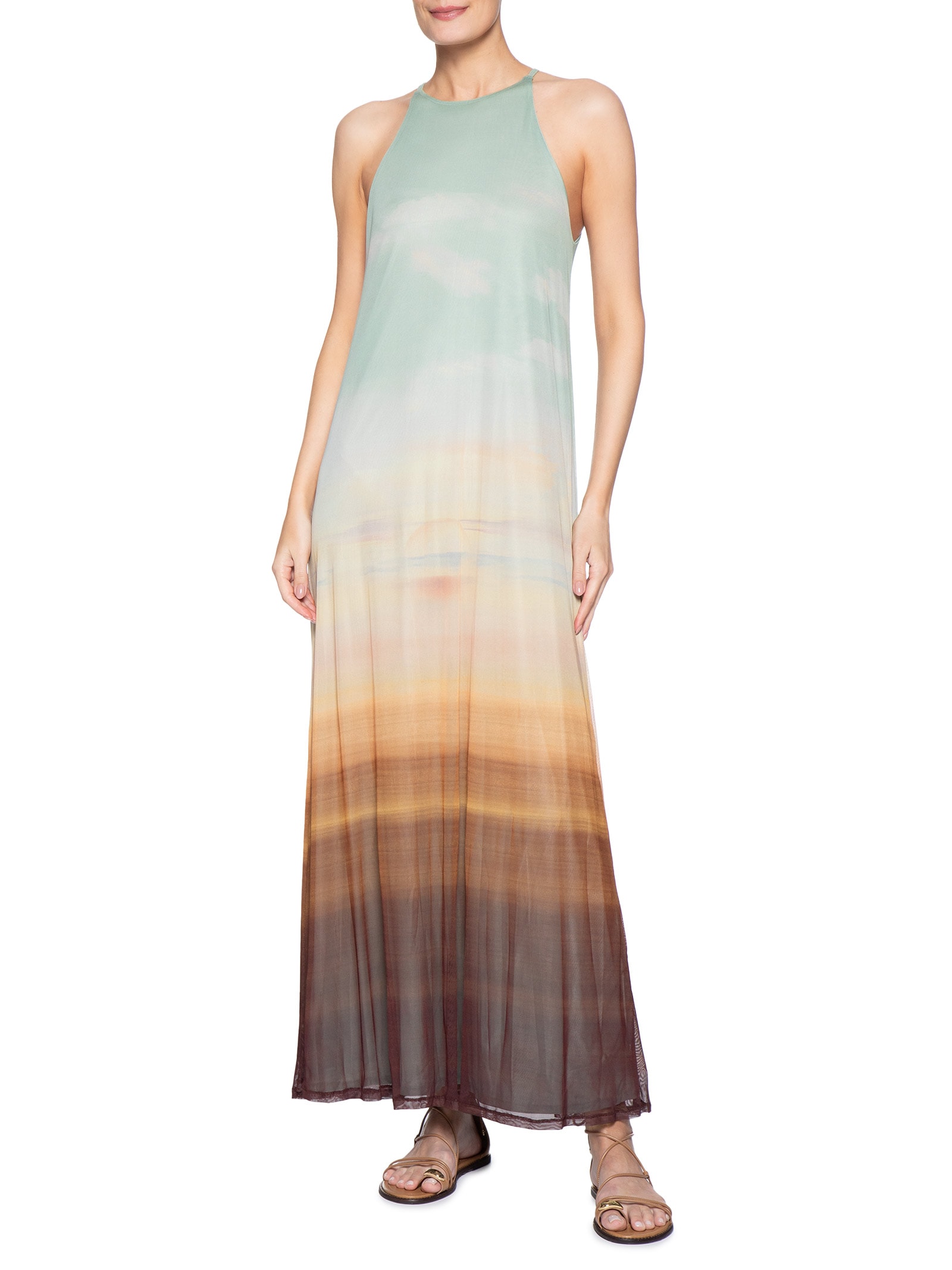 Vestido Tule Estampa Pôr Do Sol Azul Dress To