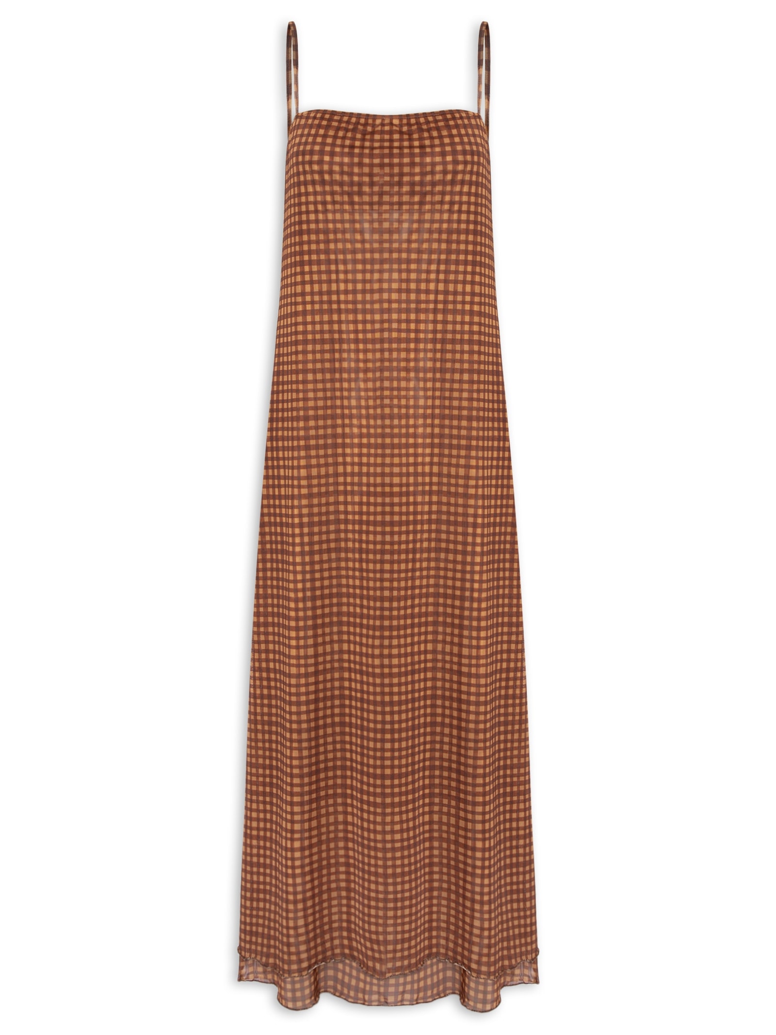 Vestido Tule Estampa Vichy Marrom Dress To