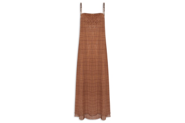 Vestido Tule Estampa Vichy - Marrom