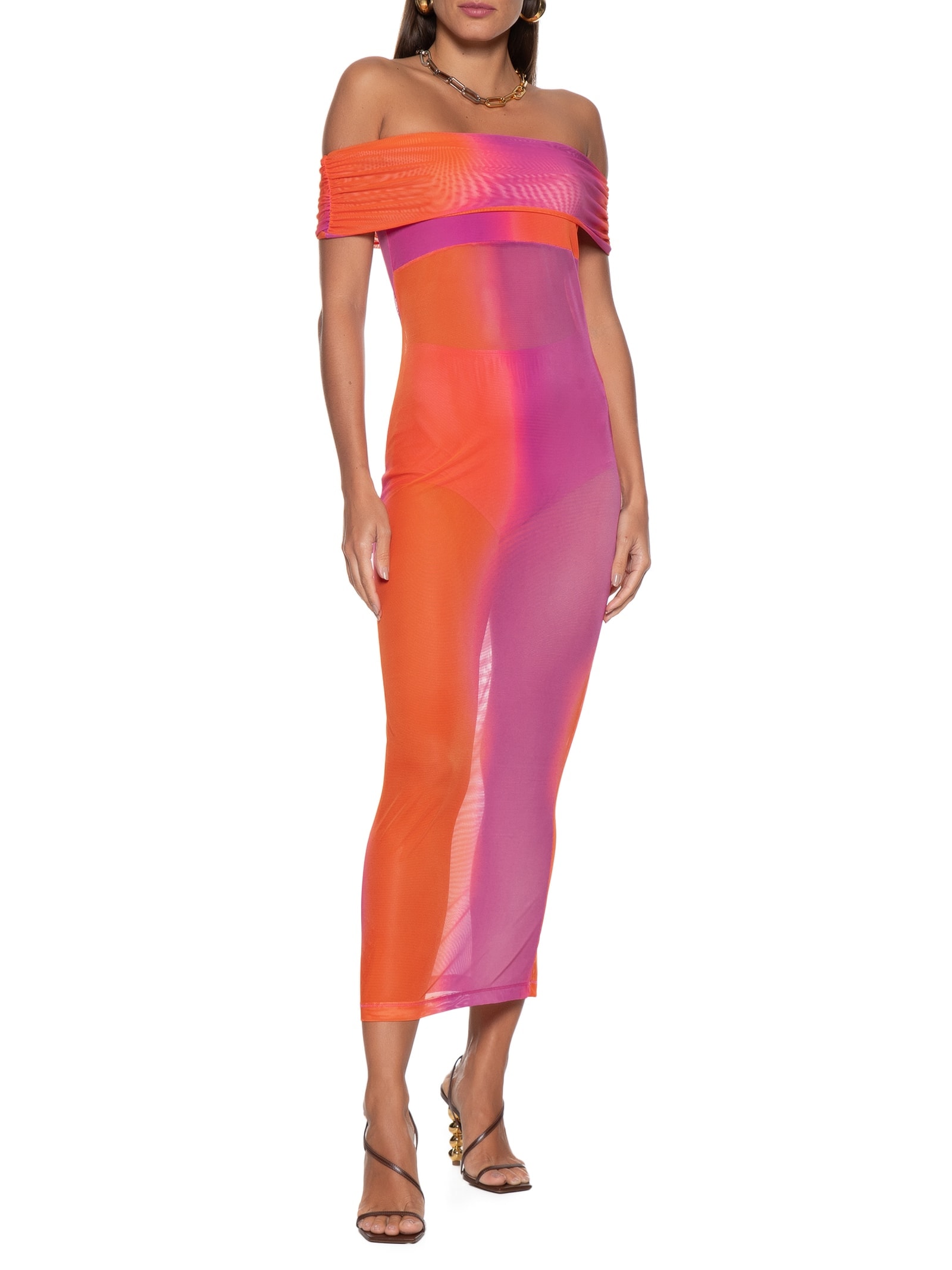 Vestido Tule Estampado Rosa Colcci