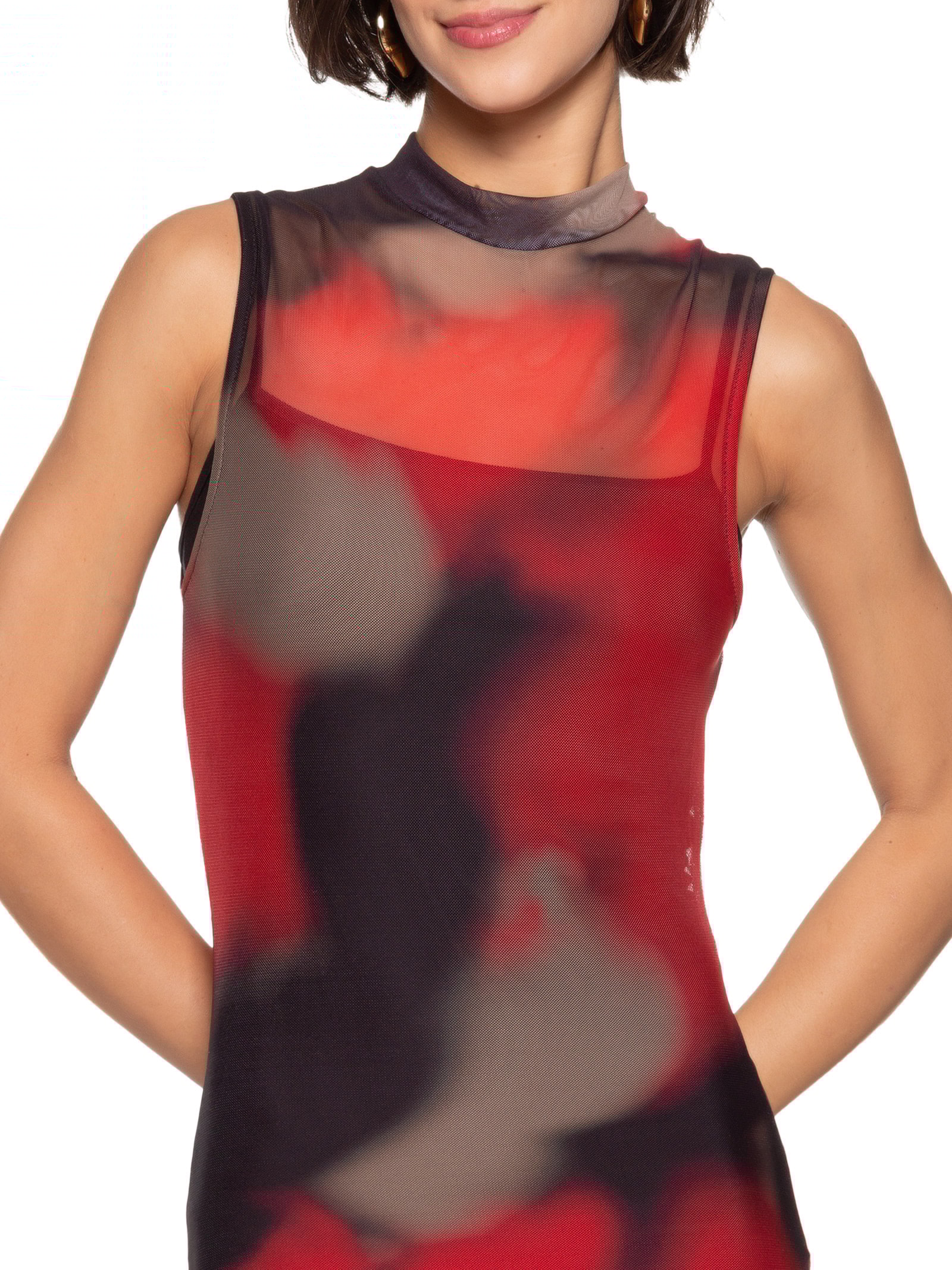 Vestido Tule Estampado Vermelho Colcci