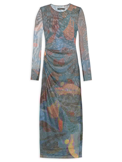 Vestido Tule Folhagem – Azul