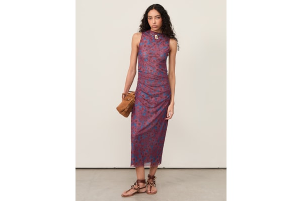 Vestido Tule Halter Floral - Roxo
