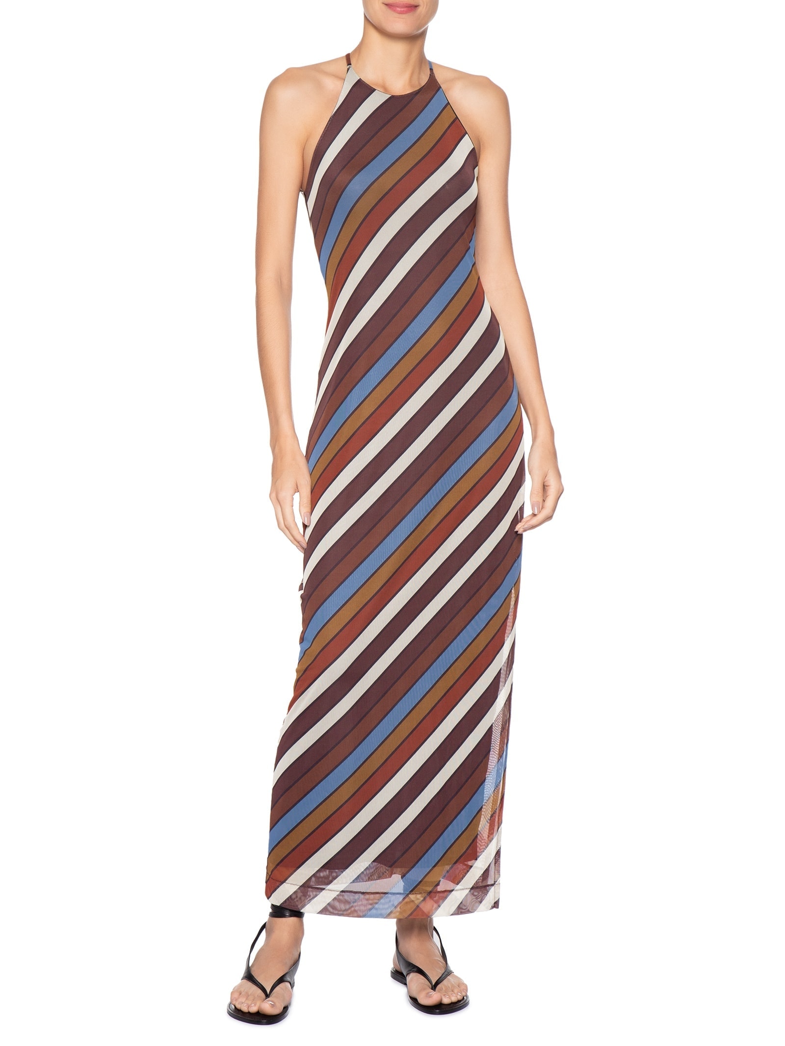 Vestido Tule Longo Estampa Sintonia Marrom Dress To