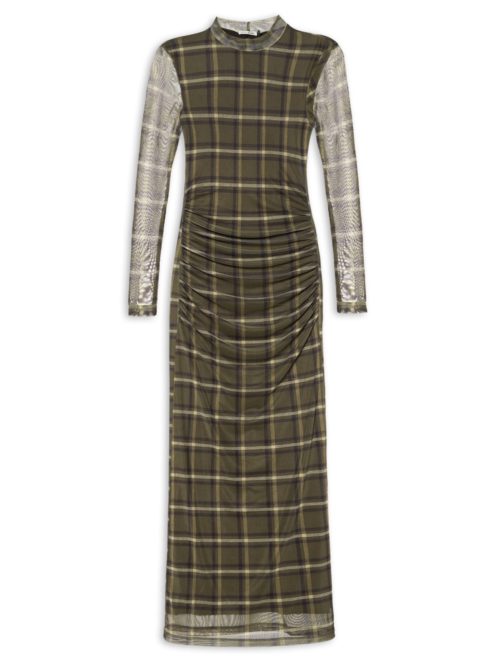 Vestido Tule Manga Longa Xadrez Verde Animale Jeans