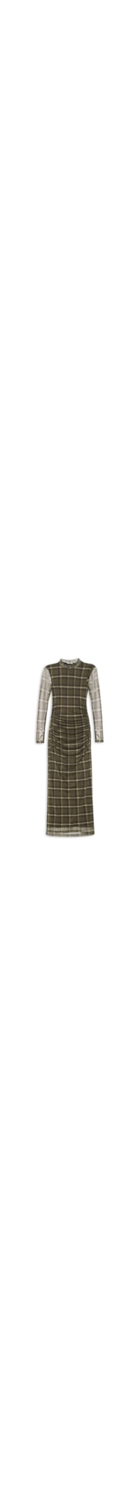 Vestido Tule Manga Longa Xadrez - Verde