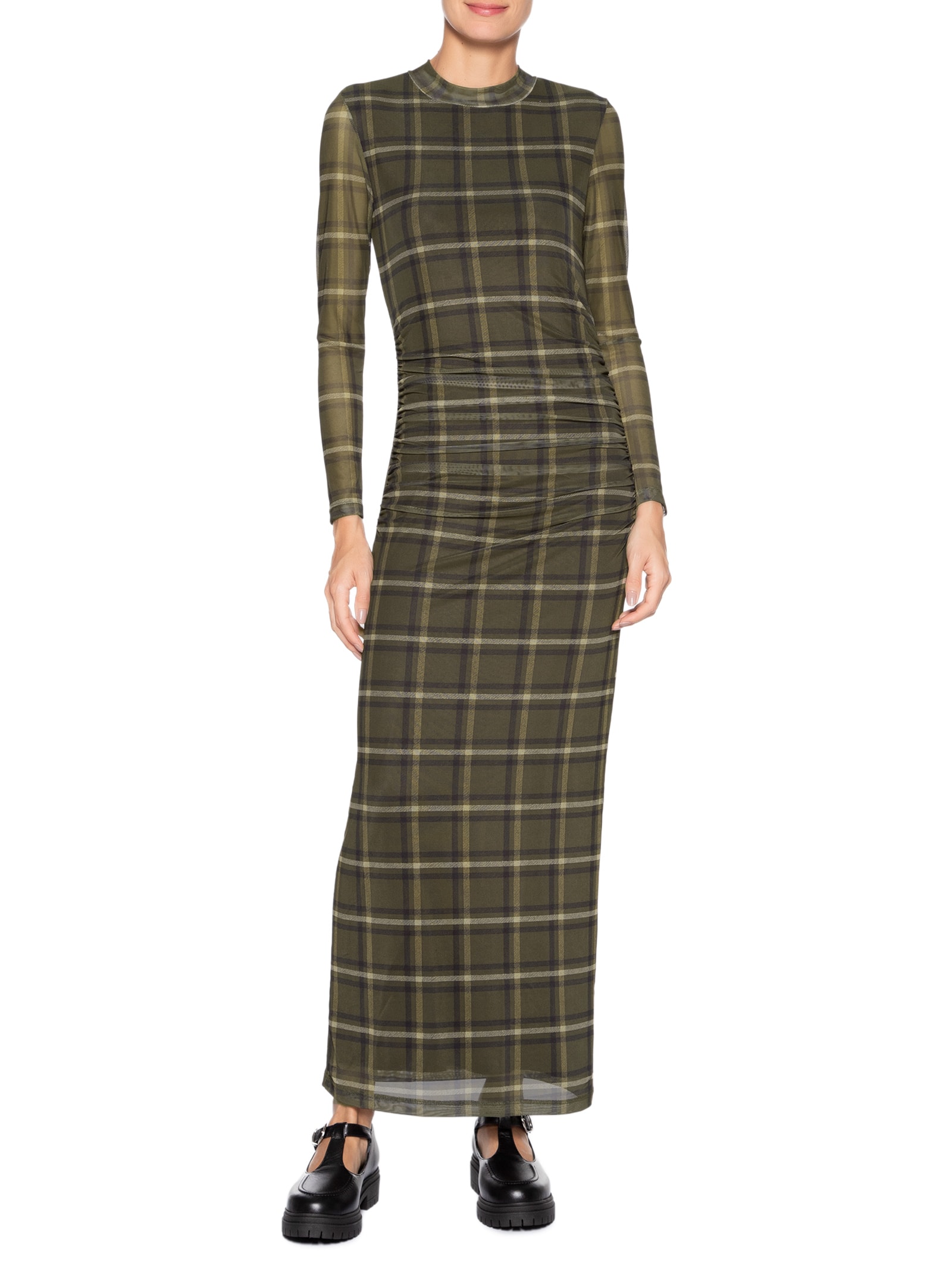 Vestido Tule Manga Longa Xadrez Verde Animale Jeans