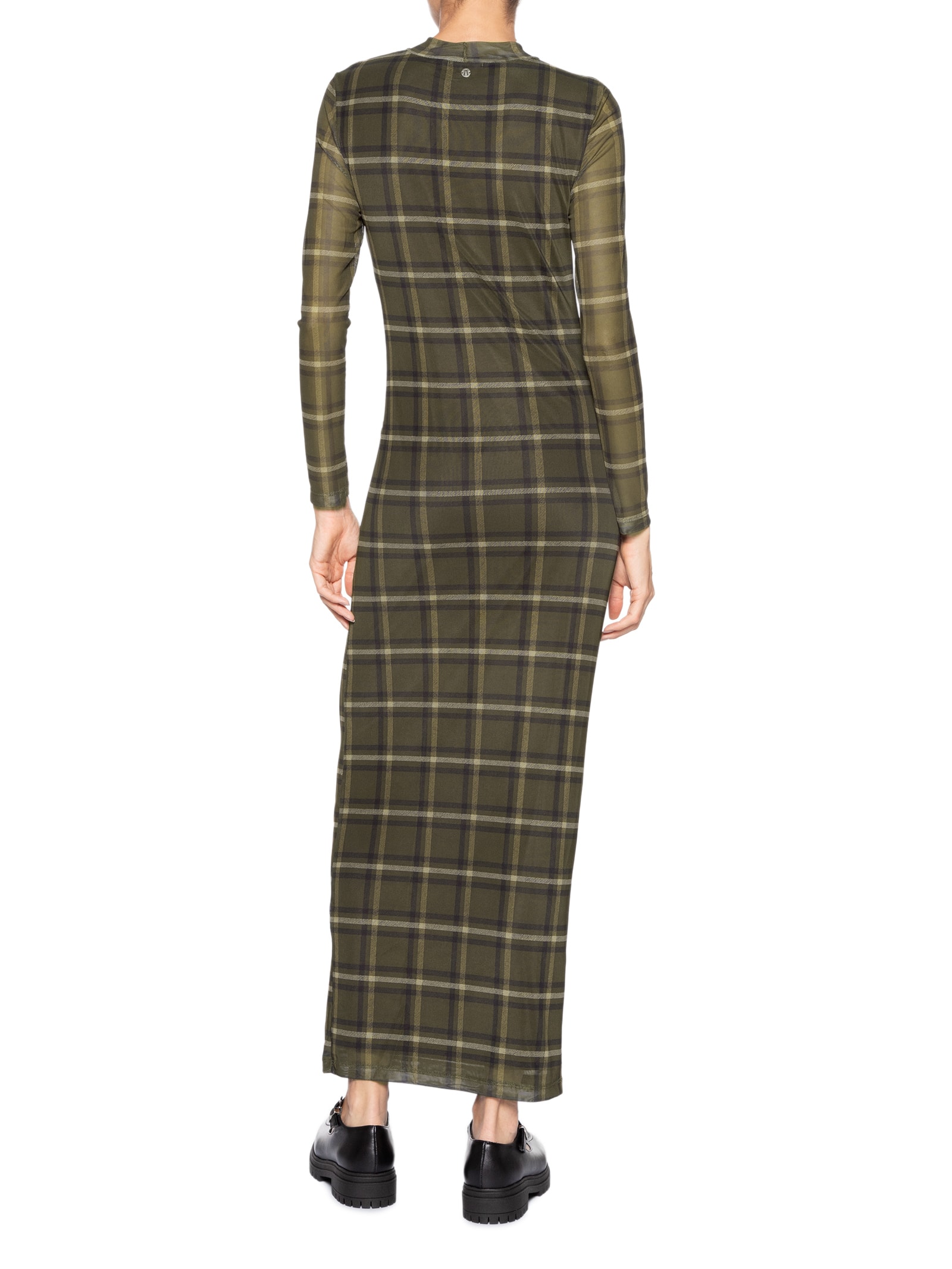 Vestido Tule Manga Longa Xadrez Verde Animale Jeans