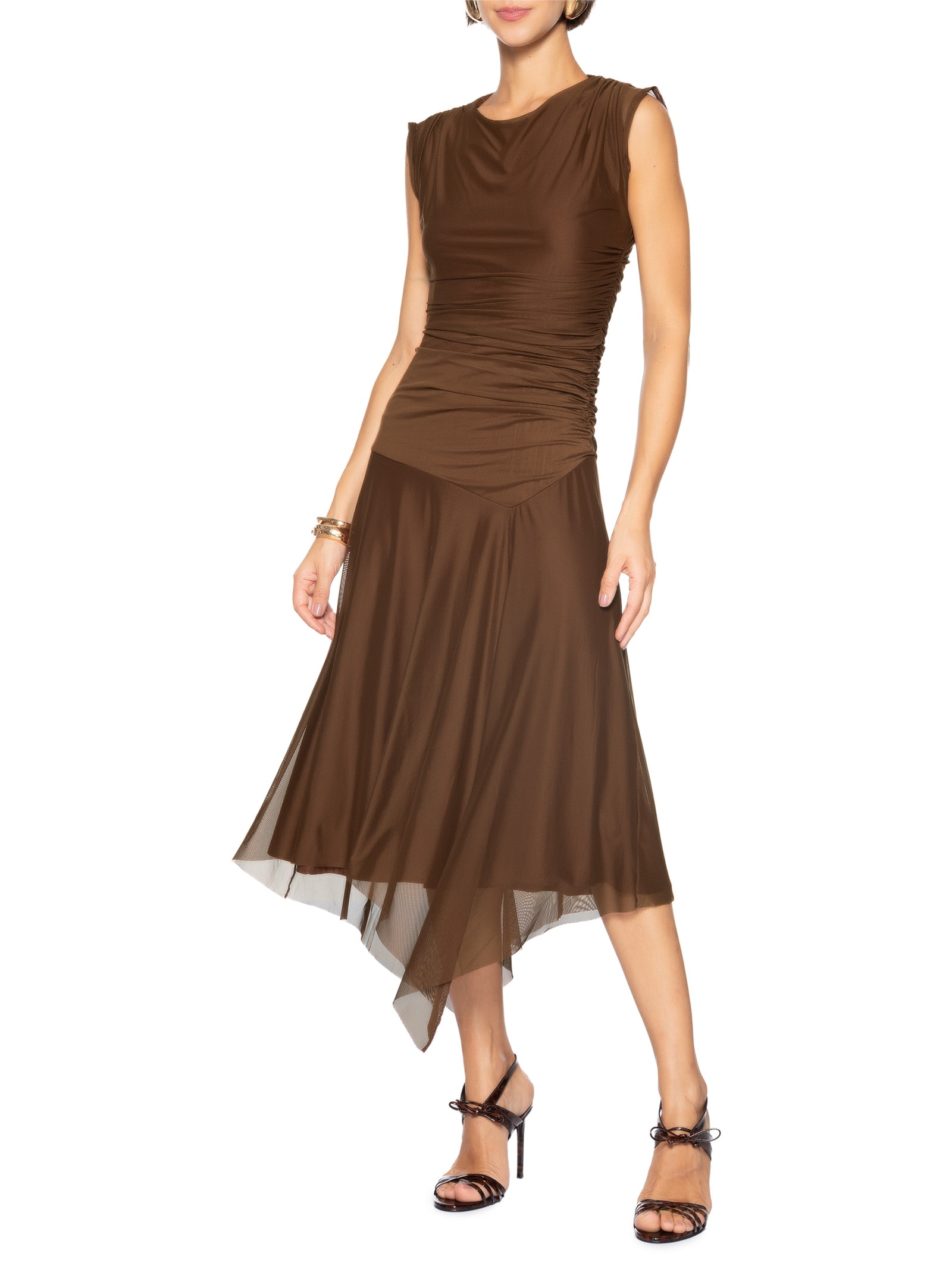 Vestido Tule Marrom Open