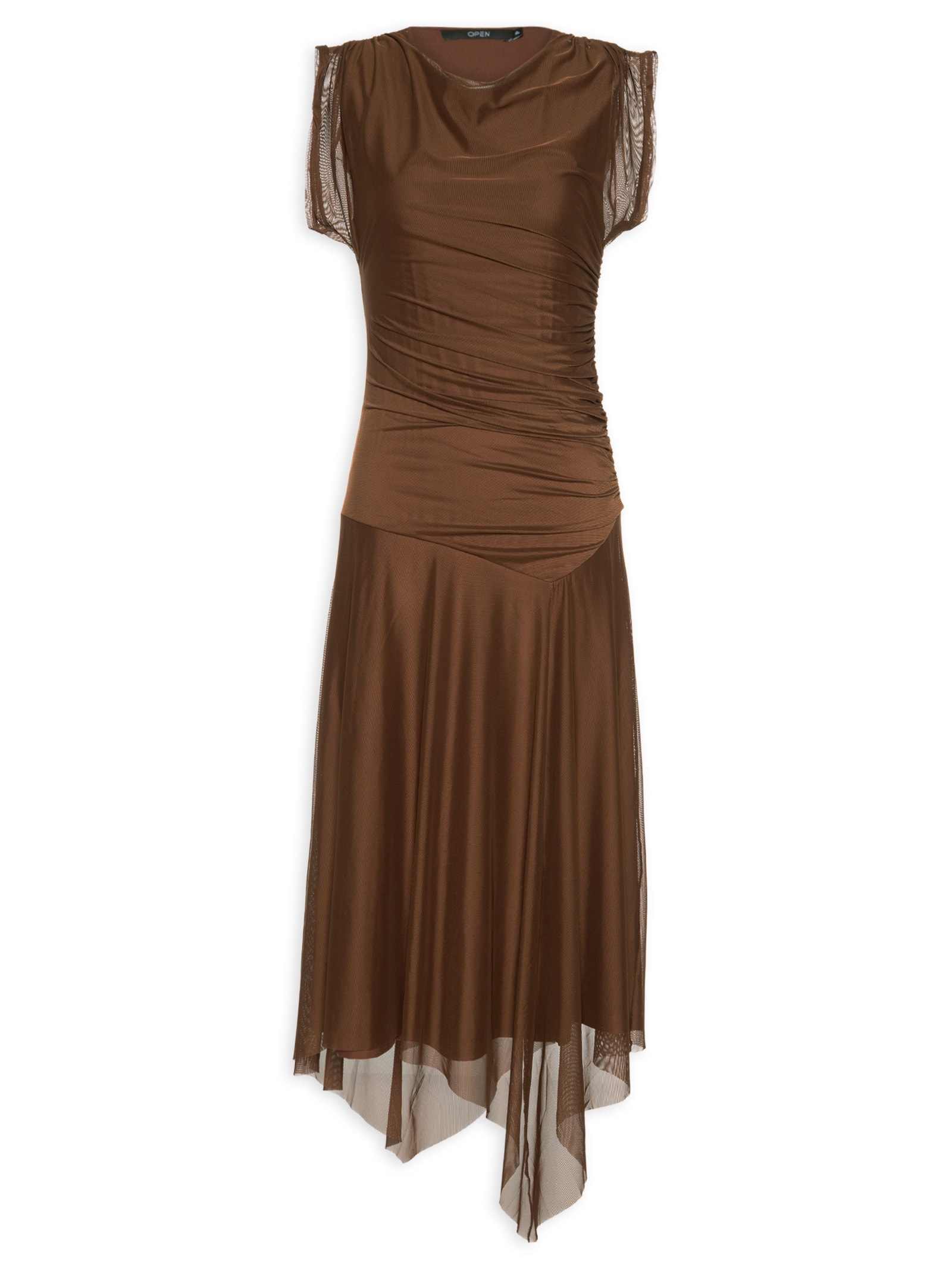 Vestido Tule Marrom Open