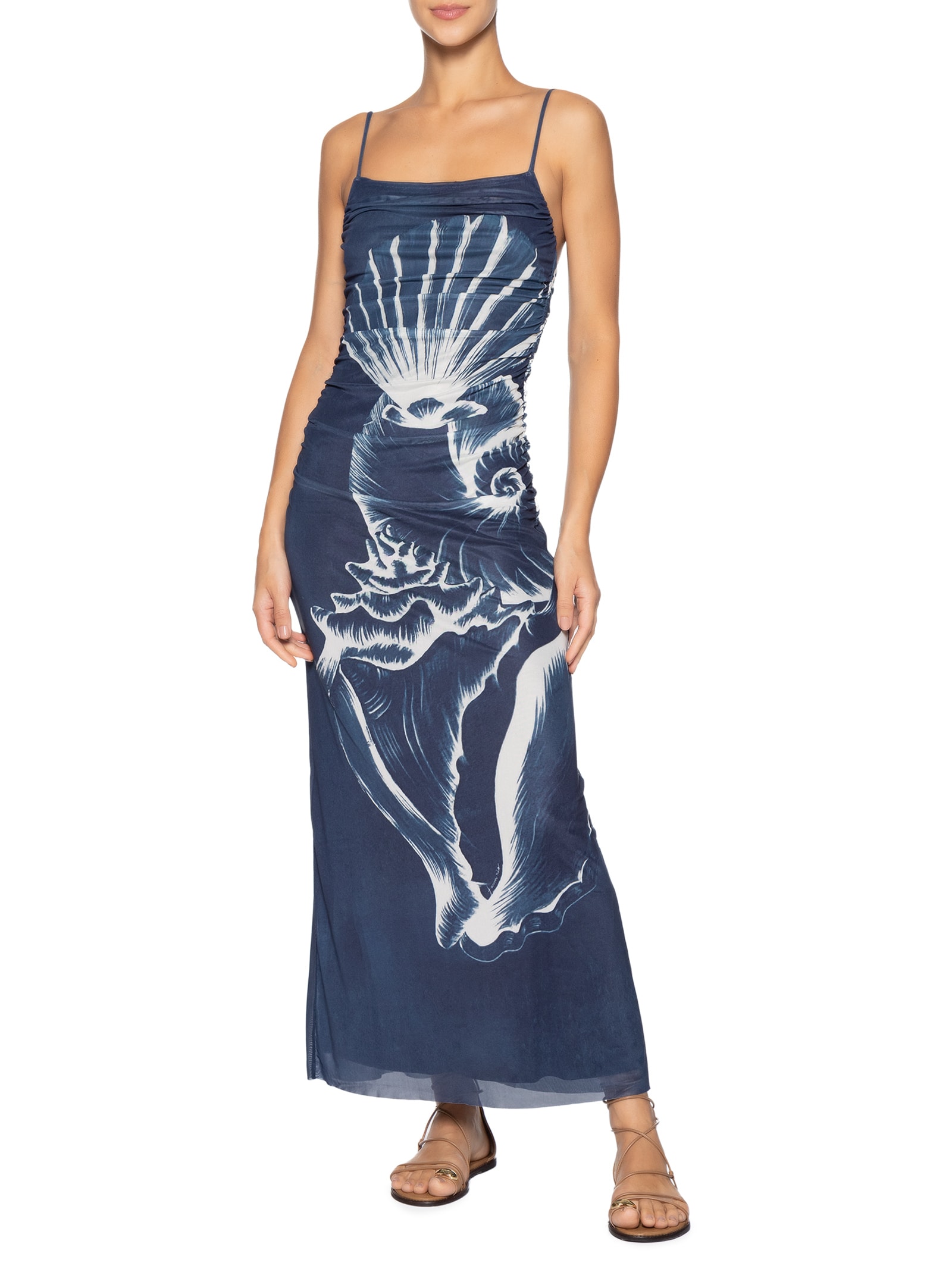 Vestido Tule Maxi Conchas Azul Farm