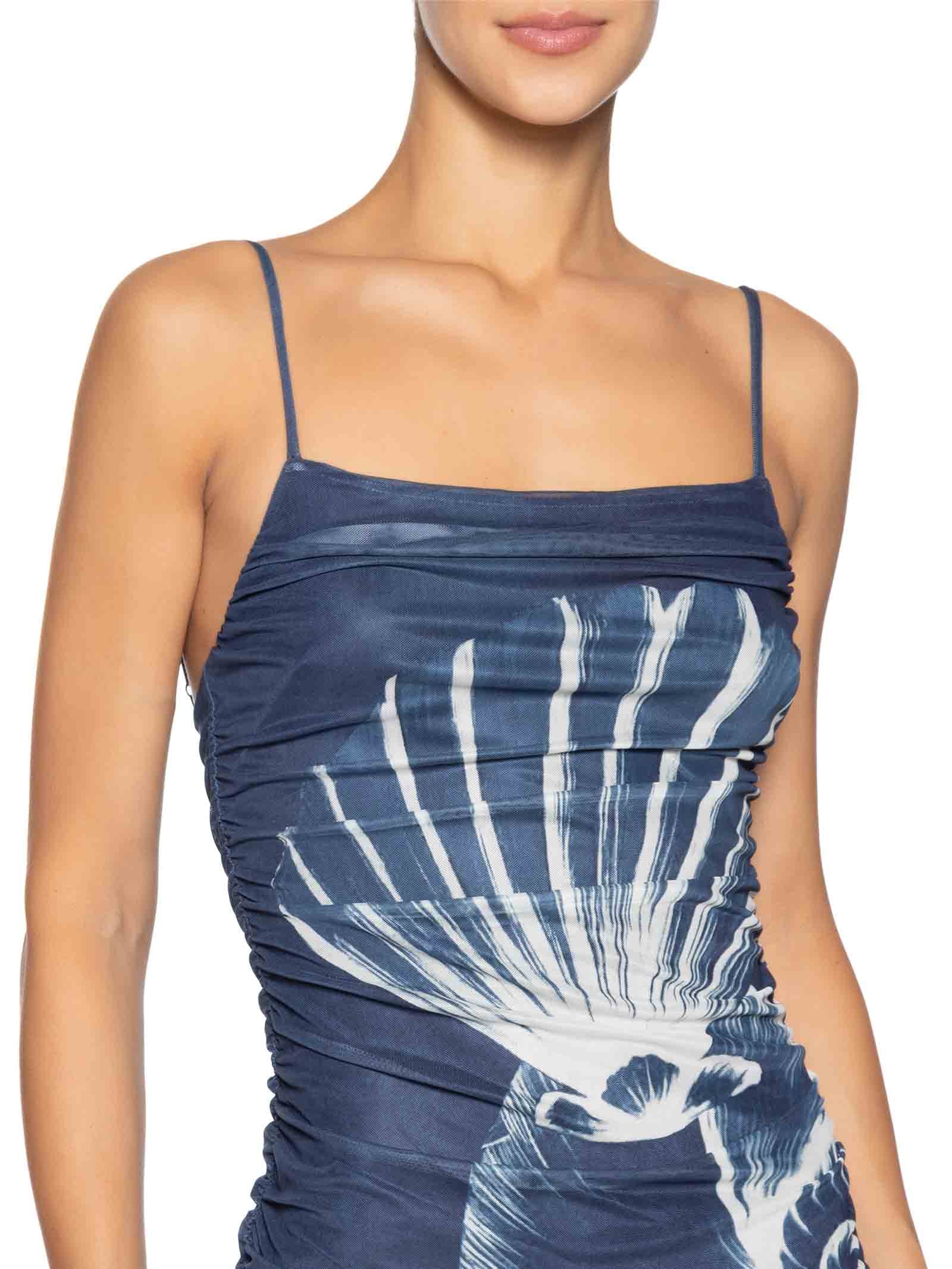 Vestido Tule Maxi Conchas Azul Farm