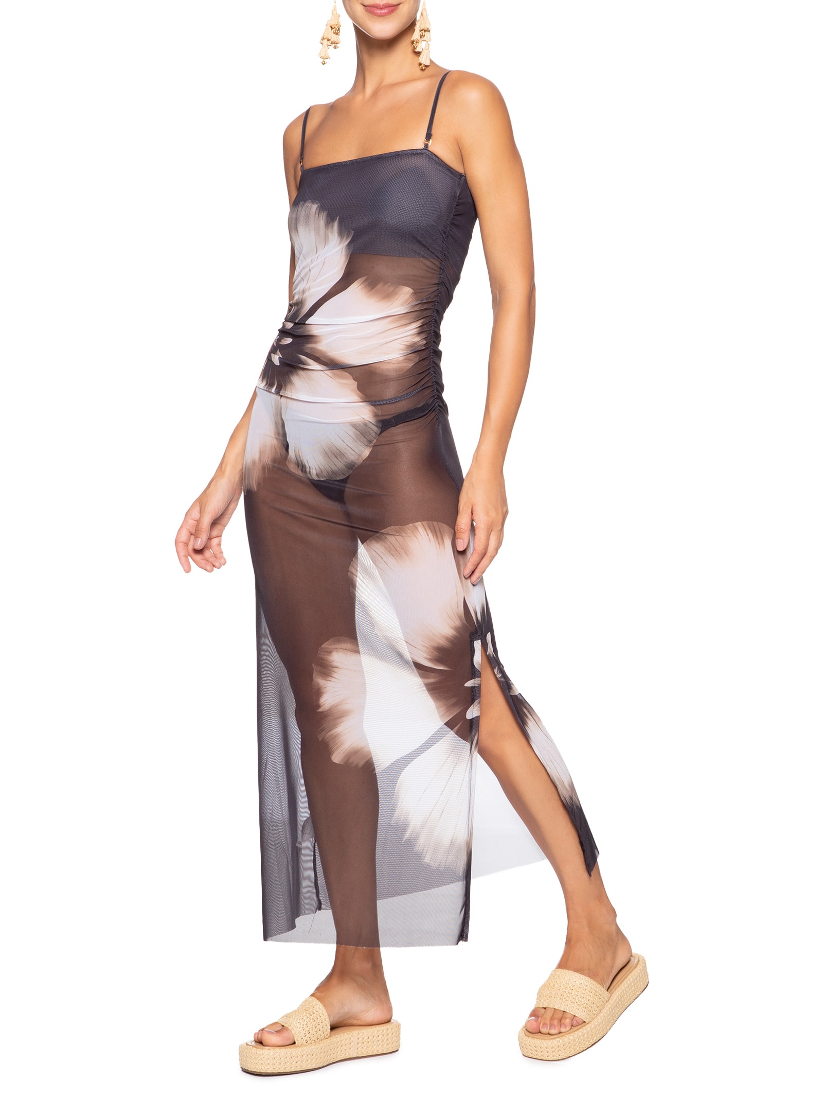 Vestido Tule Maya Preto Farm Praia