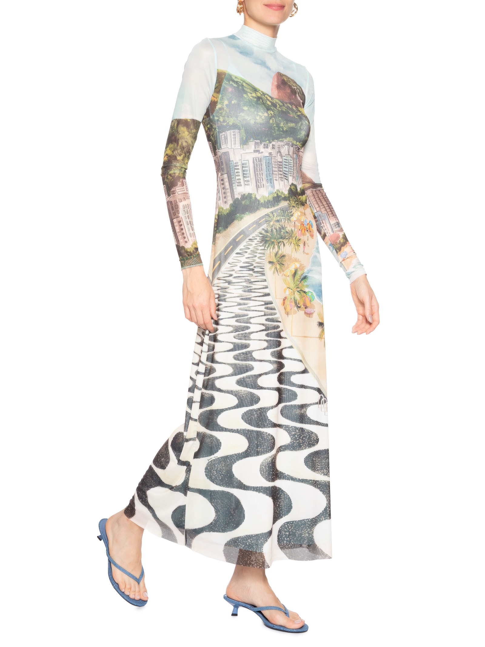 Vestido Tule Midi Copacabana Azul Farm