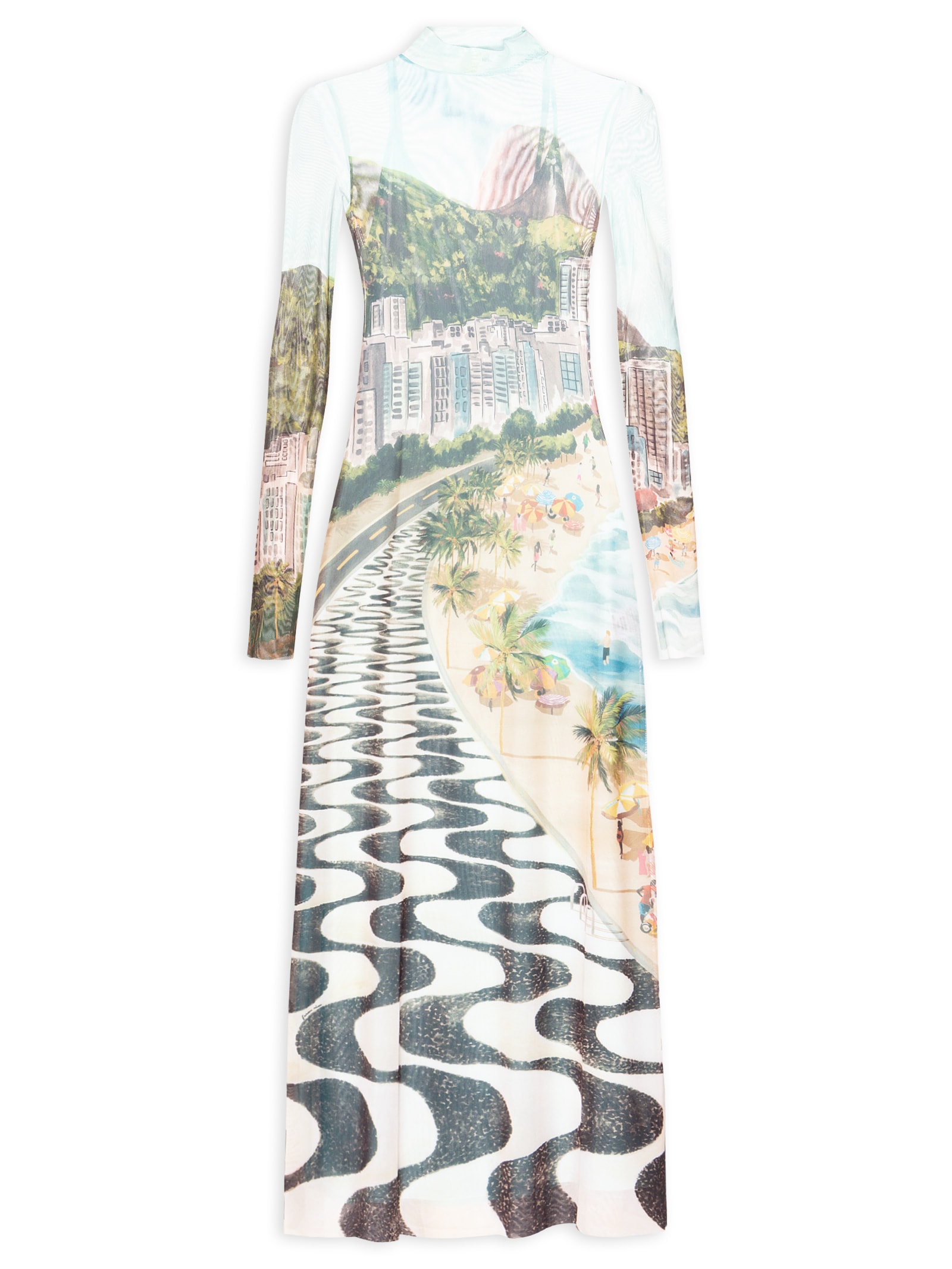 Vestido Tule Midi Copacabana Azul Farm