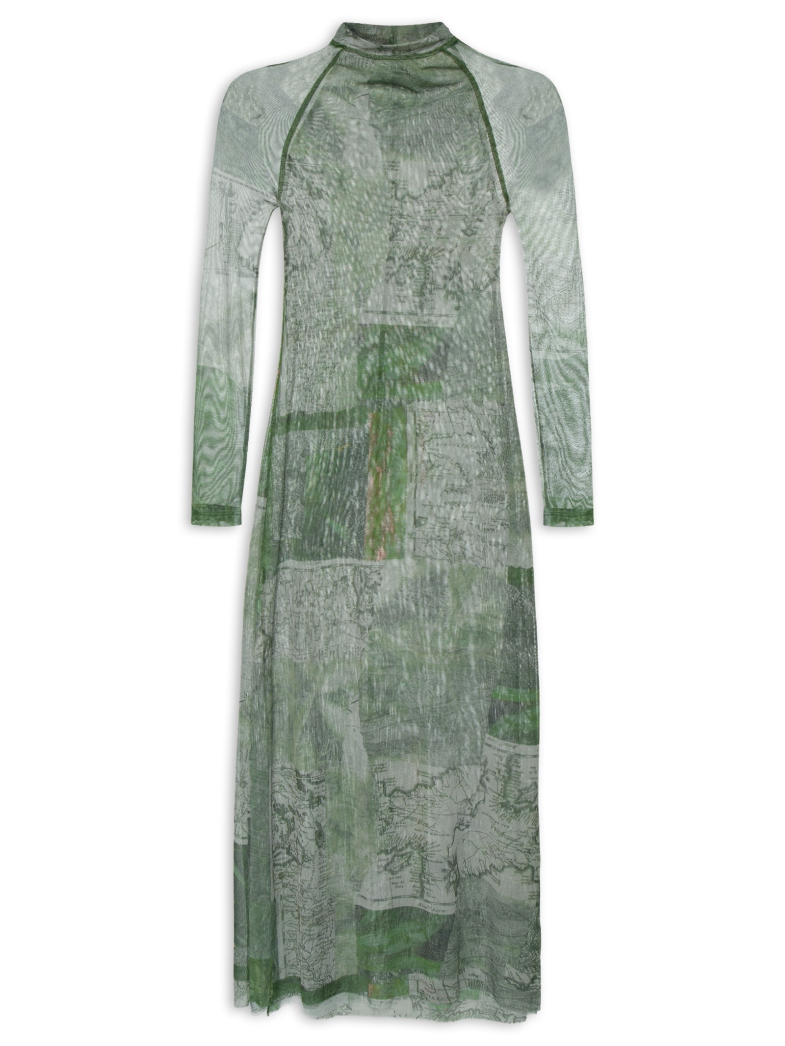 Vestido Tule Recortes Lenço Verde Animale