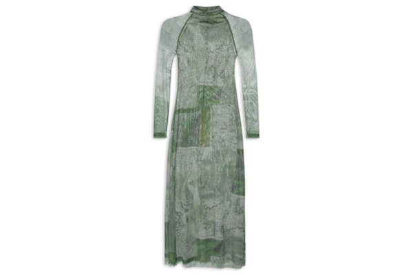 Vestido Tule Recortes Lenço - Verde