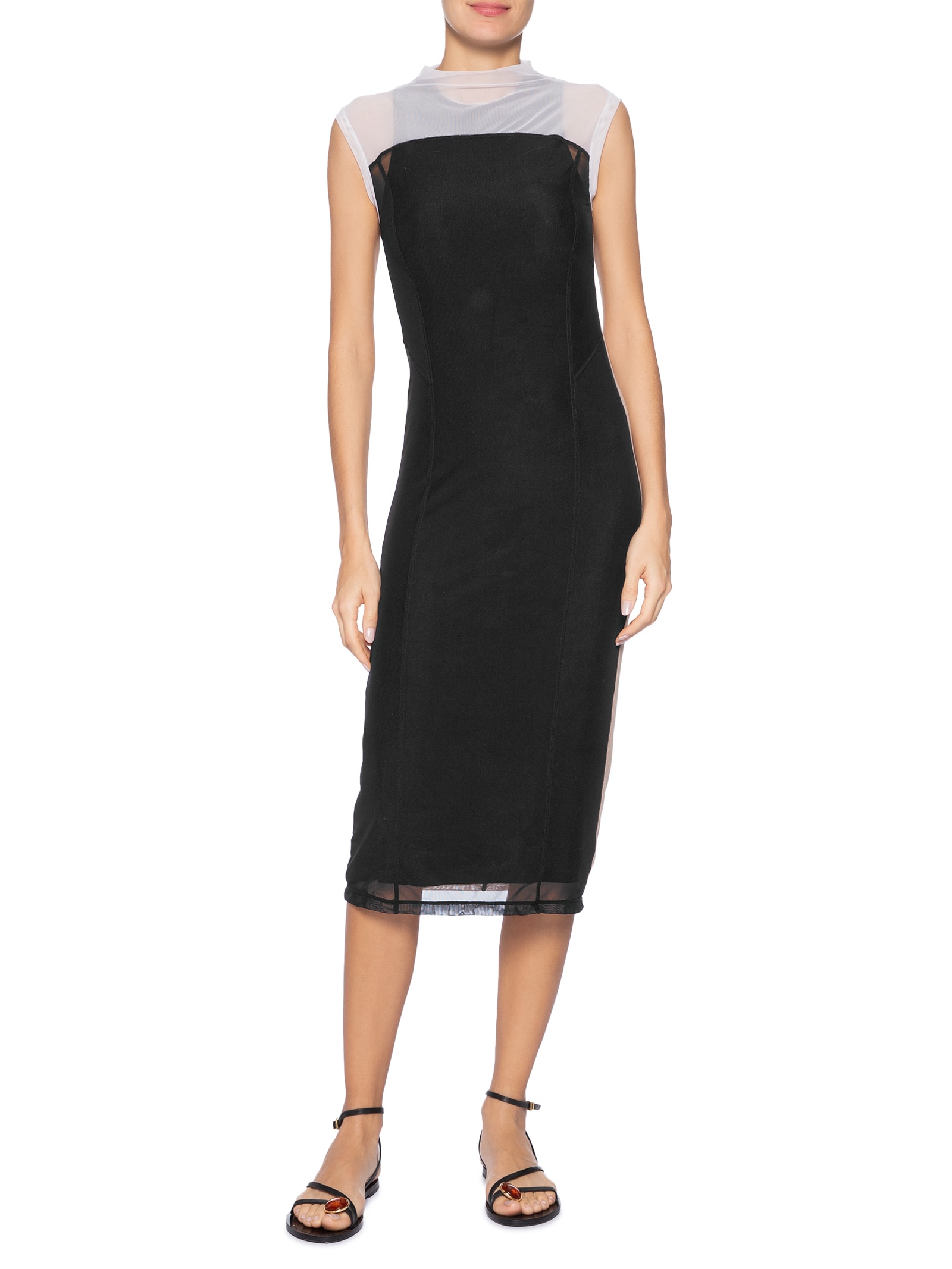 Vestido Tule Recortes Preto Osklen