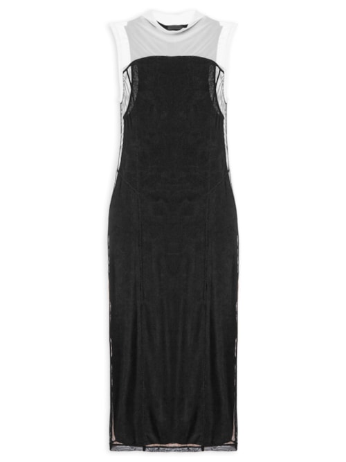 Vestido Tule Recortes - Preto