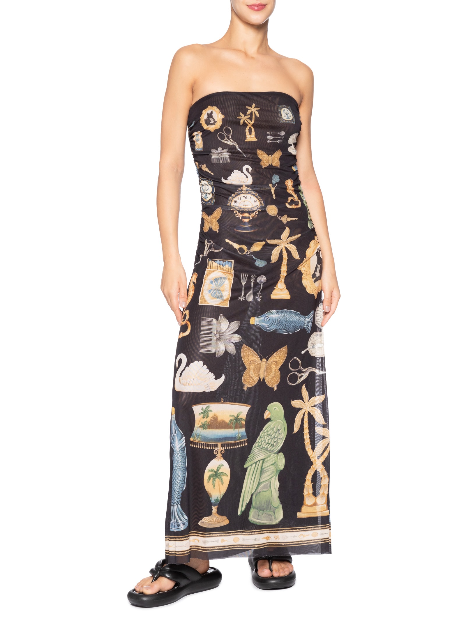 Vestido Tule Sem Alça Bibelô Preto Farm