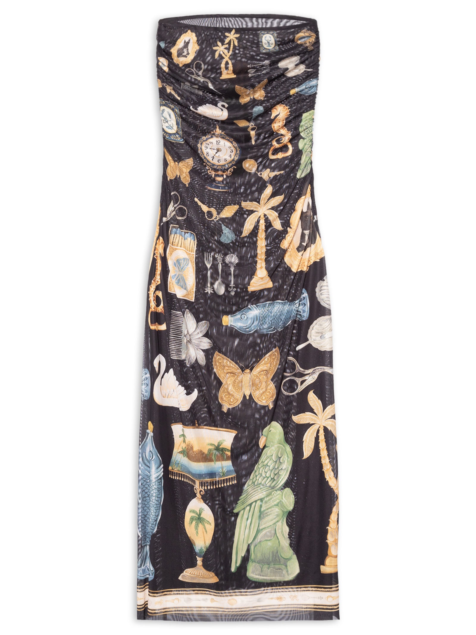 Vestido Tule Sem Alça Bibelô Preto Farm