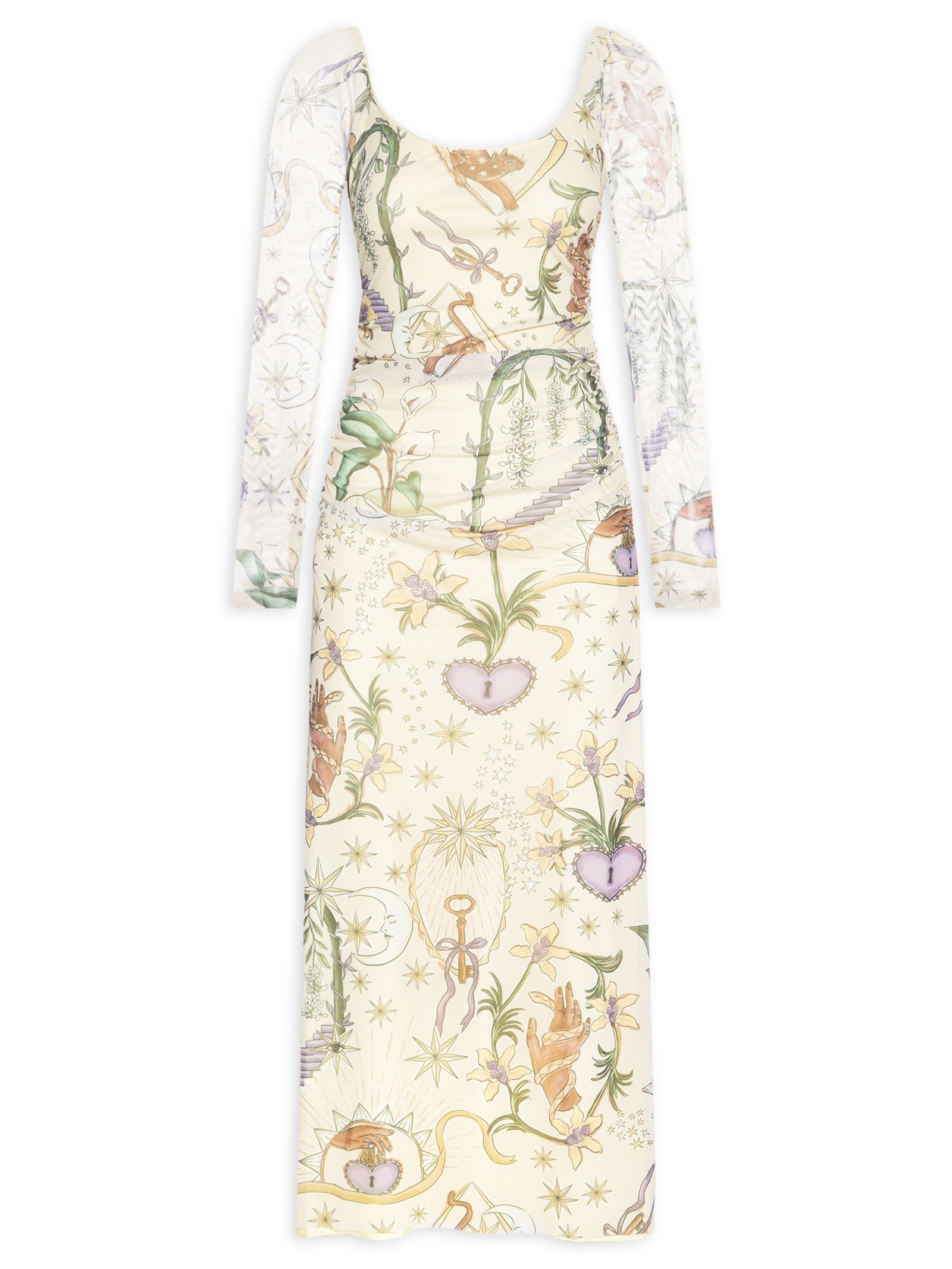 Vestido Tule Tropical Místico Bege Farm