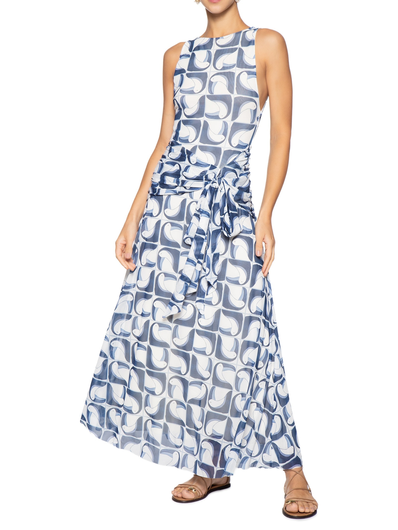 Vestido Tule Tuca Tropical Azul Farm