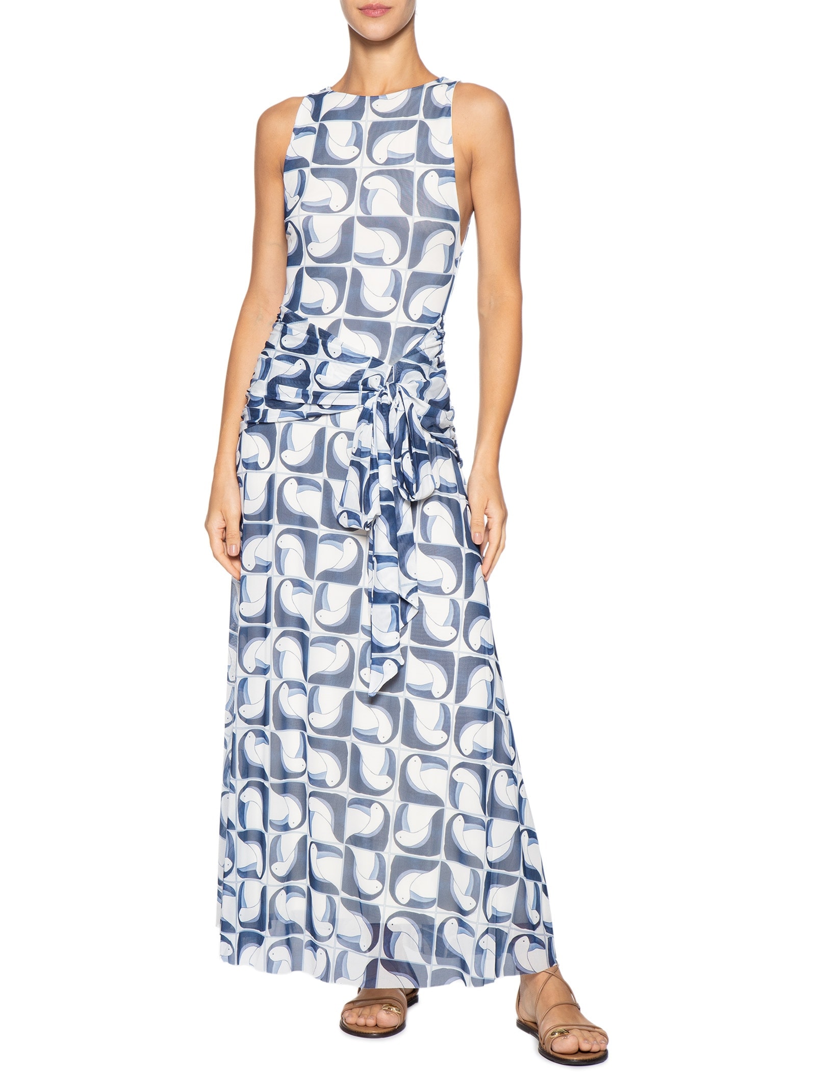 Vestido Tule Tuca Tropical Azul Farm