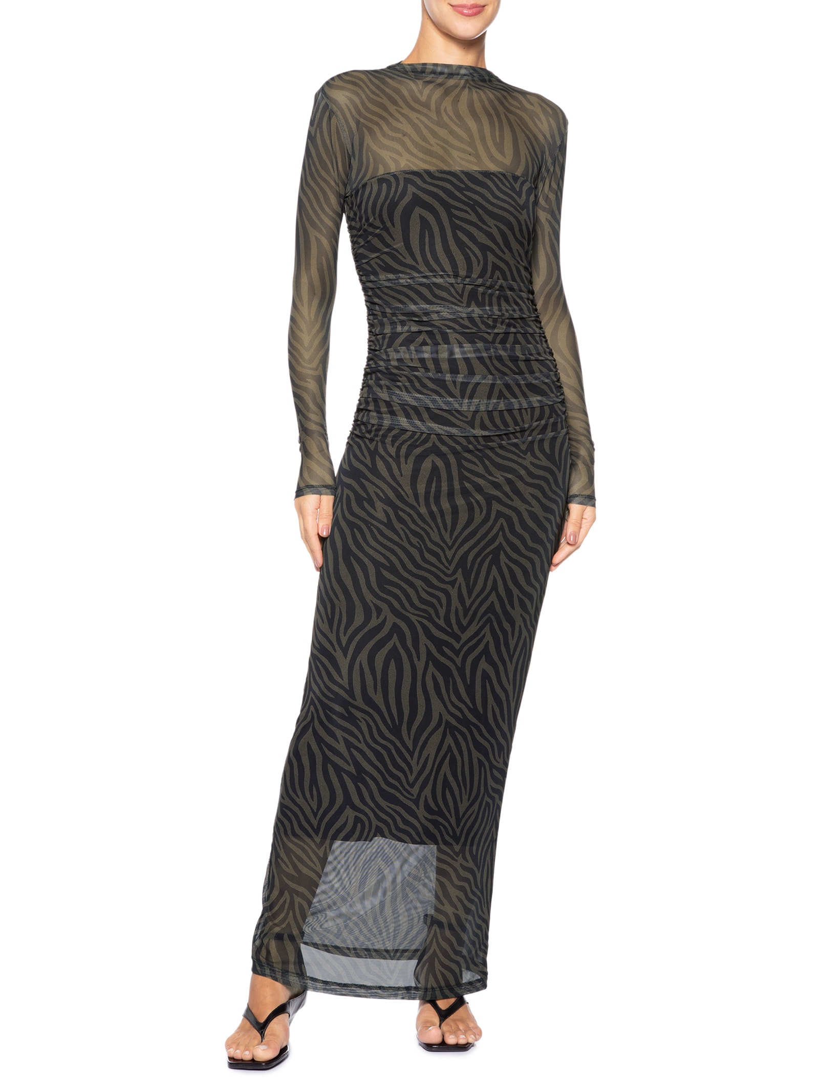 Vestido Tule Zebra Marrom Animale Jeans