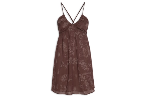 Vestido Tunel Amarração GGT Estampa Bandana - Marrom