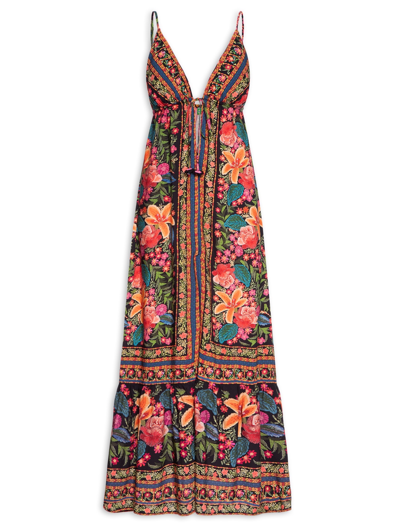 Vestido Túnica Bordadeira Preto Farm Praia