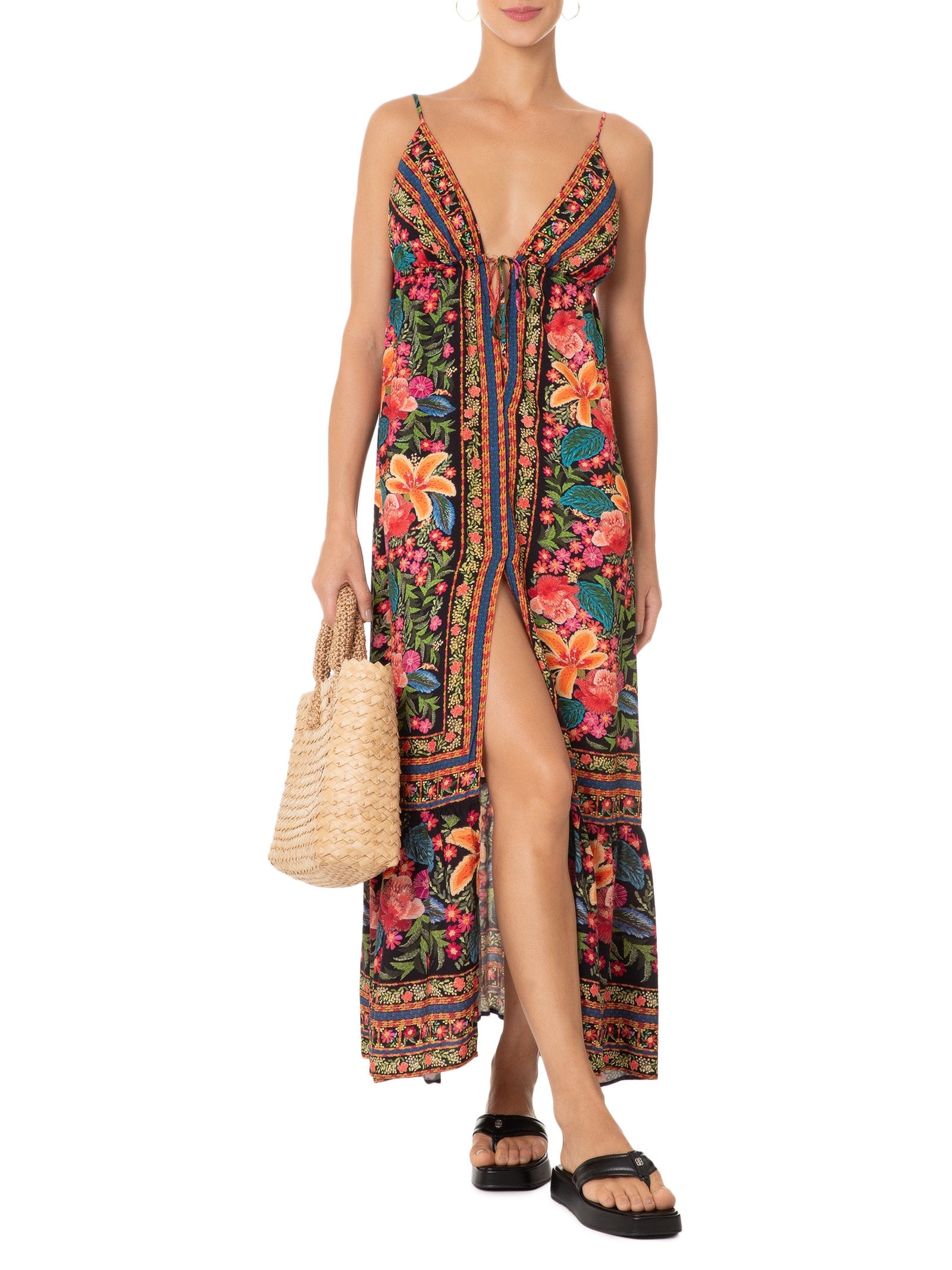 Vestido Túnica Bordadeira Preto Farm Praia