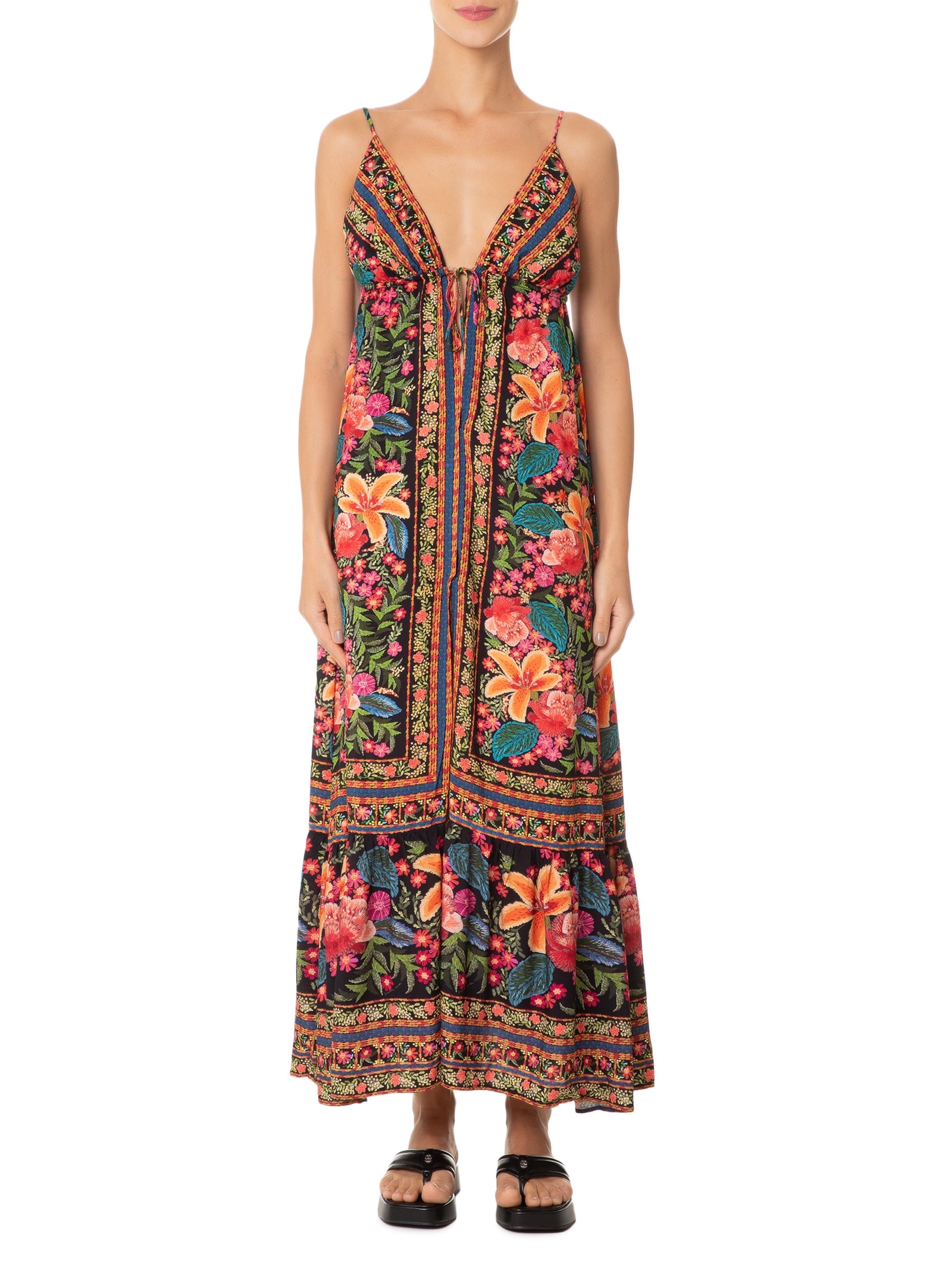 Vestido Túnica Bordadeira Preto Farm Praia