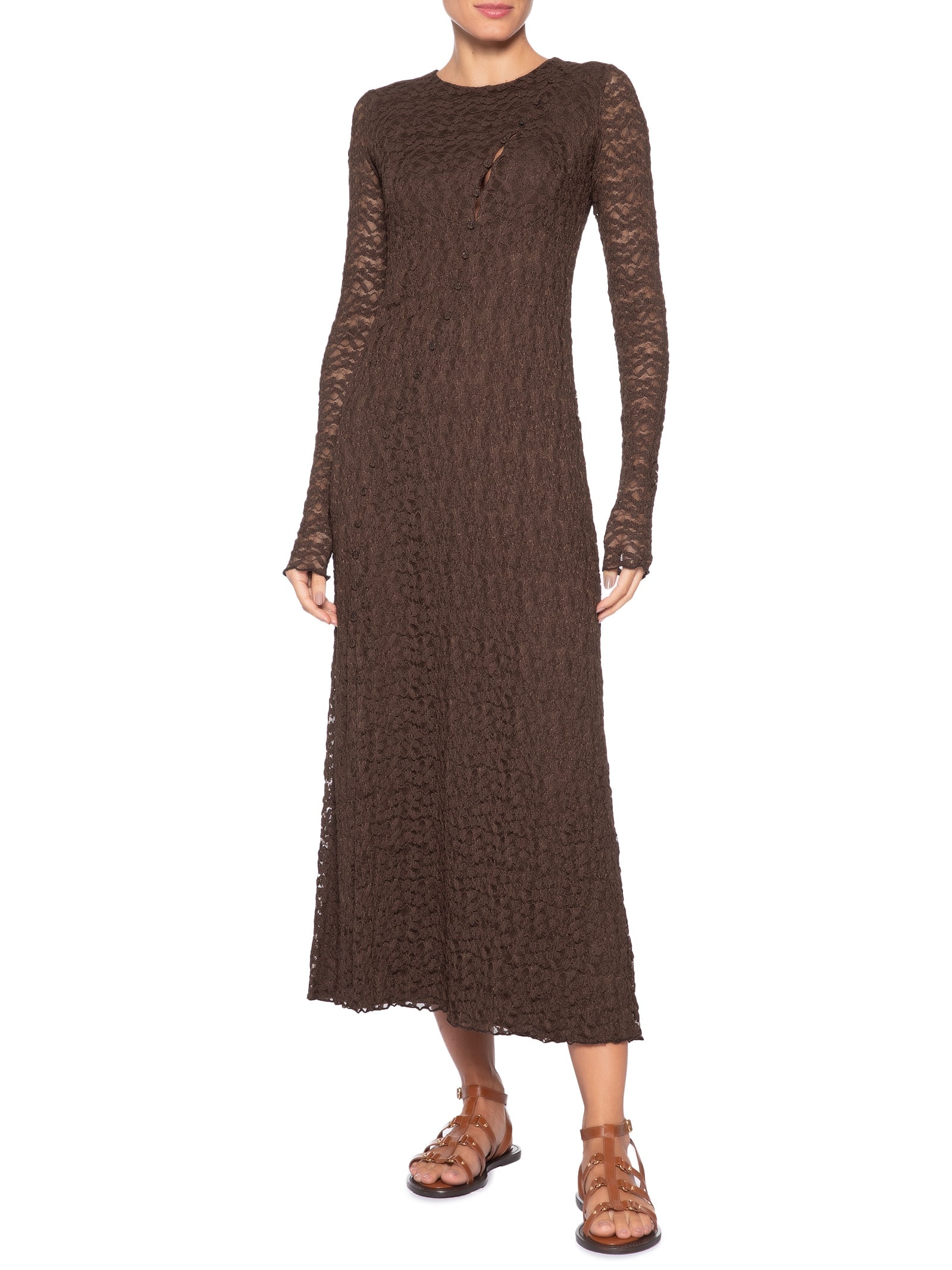 Vestido Túnica Botões Renda Marrom Farm