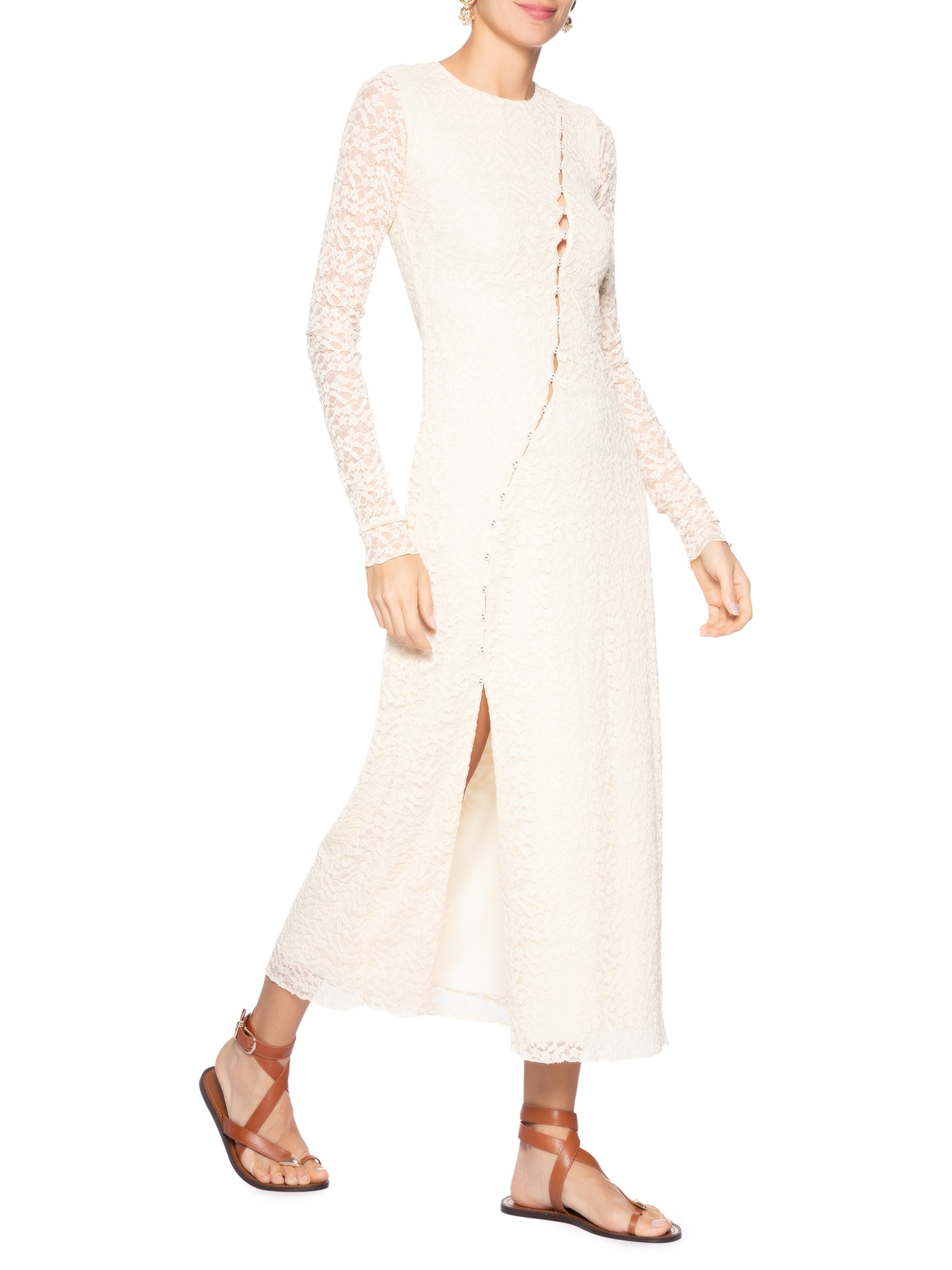 Vestido Túnica Botões Renda Off White Farm
