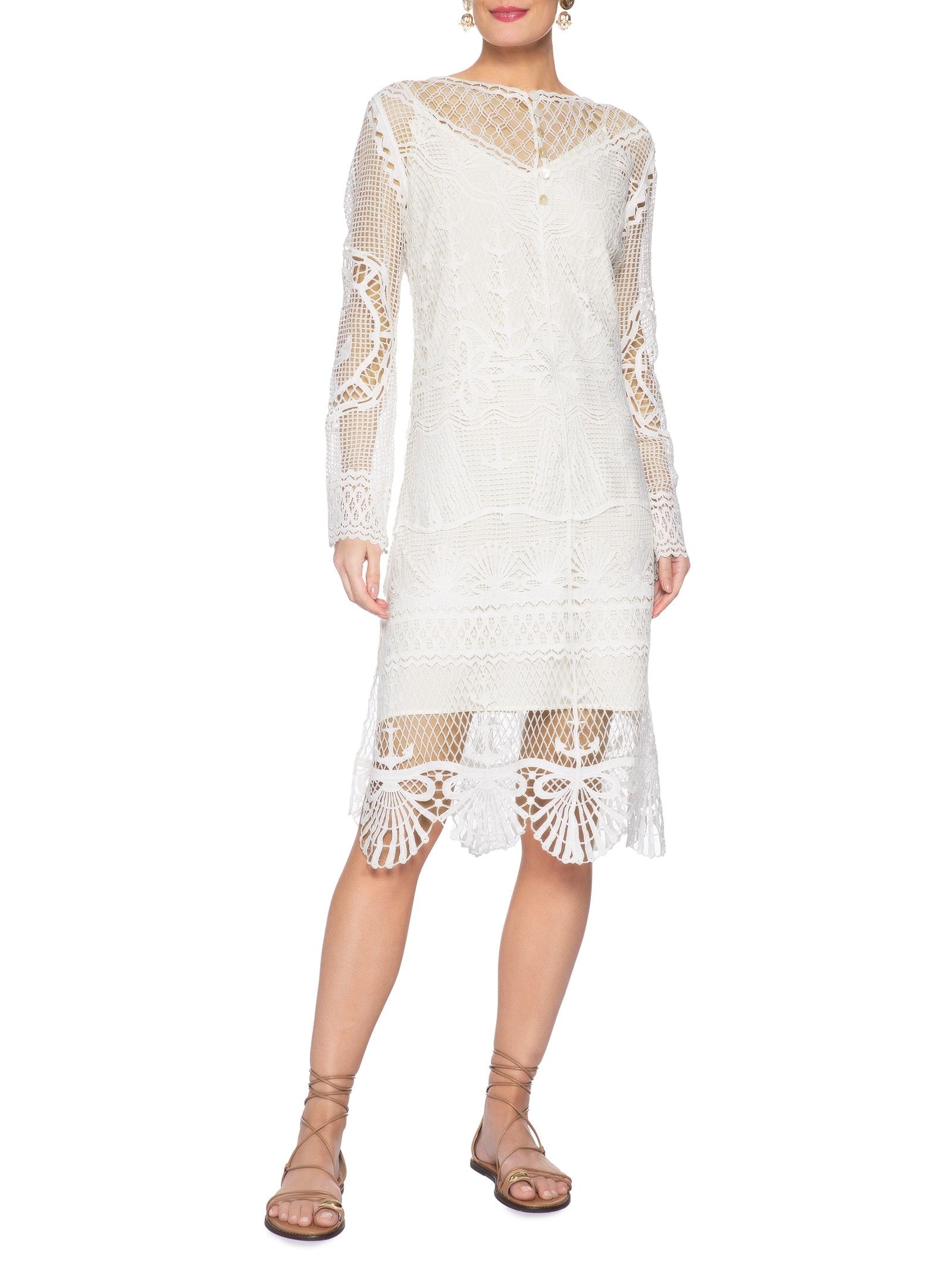 Vestido Túnica Guipure Branco Farm
