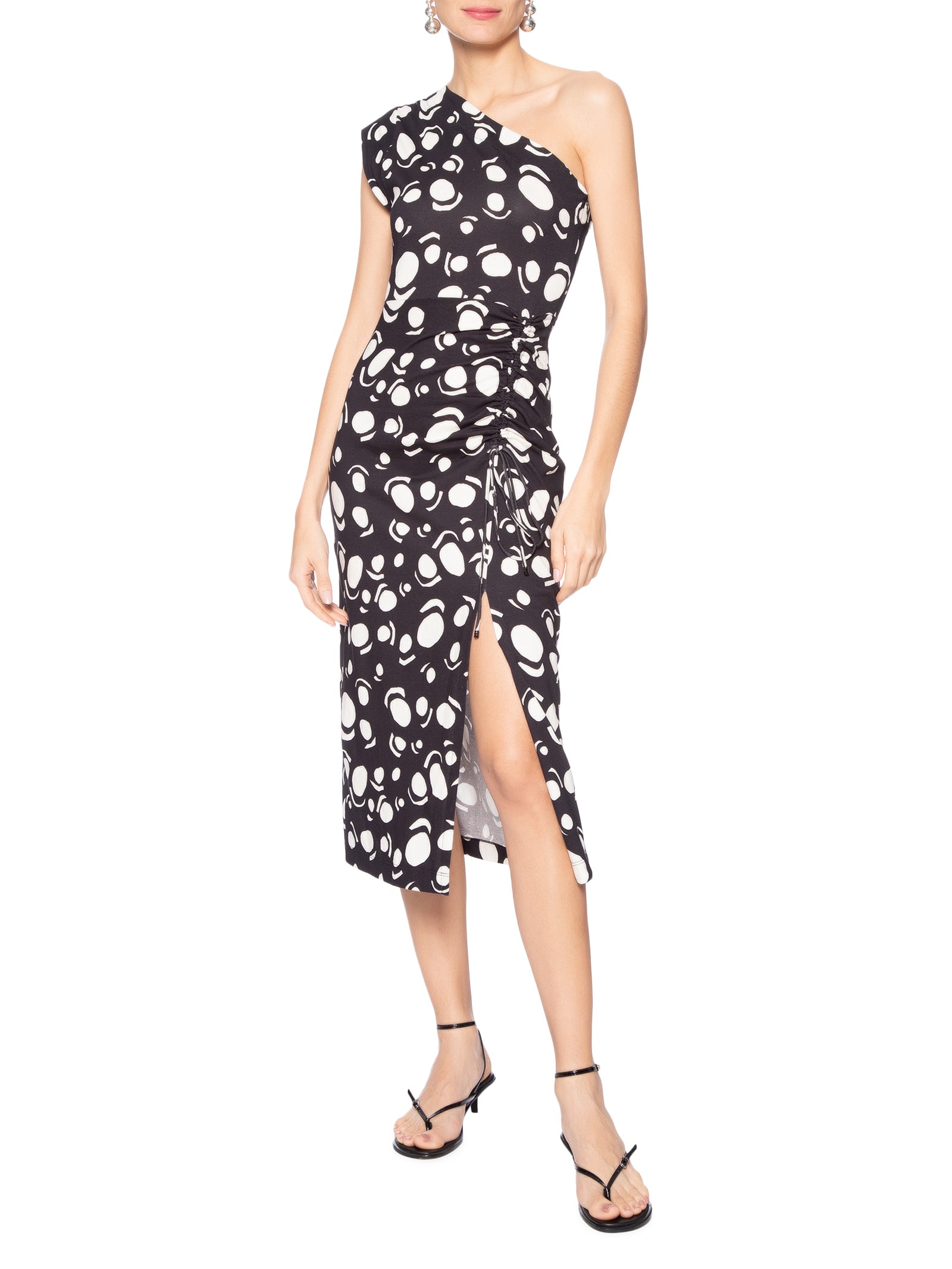 Vestido Um Ombro Franzido Preto Animale