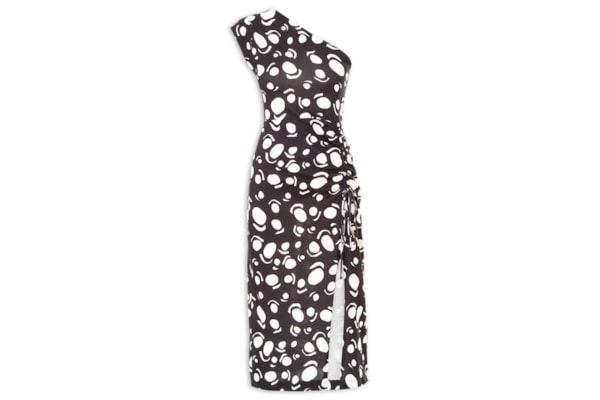 Vestido Um Ombro Franzido - Preto