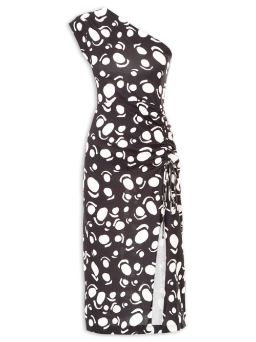 Vestido Um Ombro Franzido – Preto