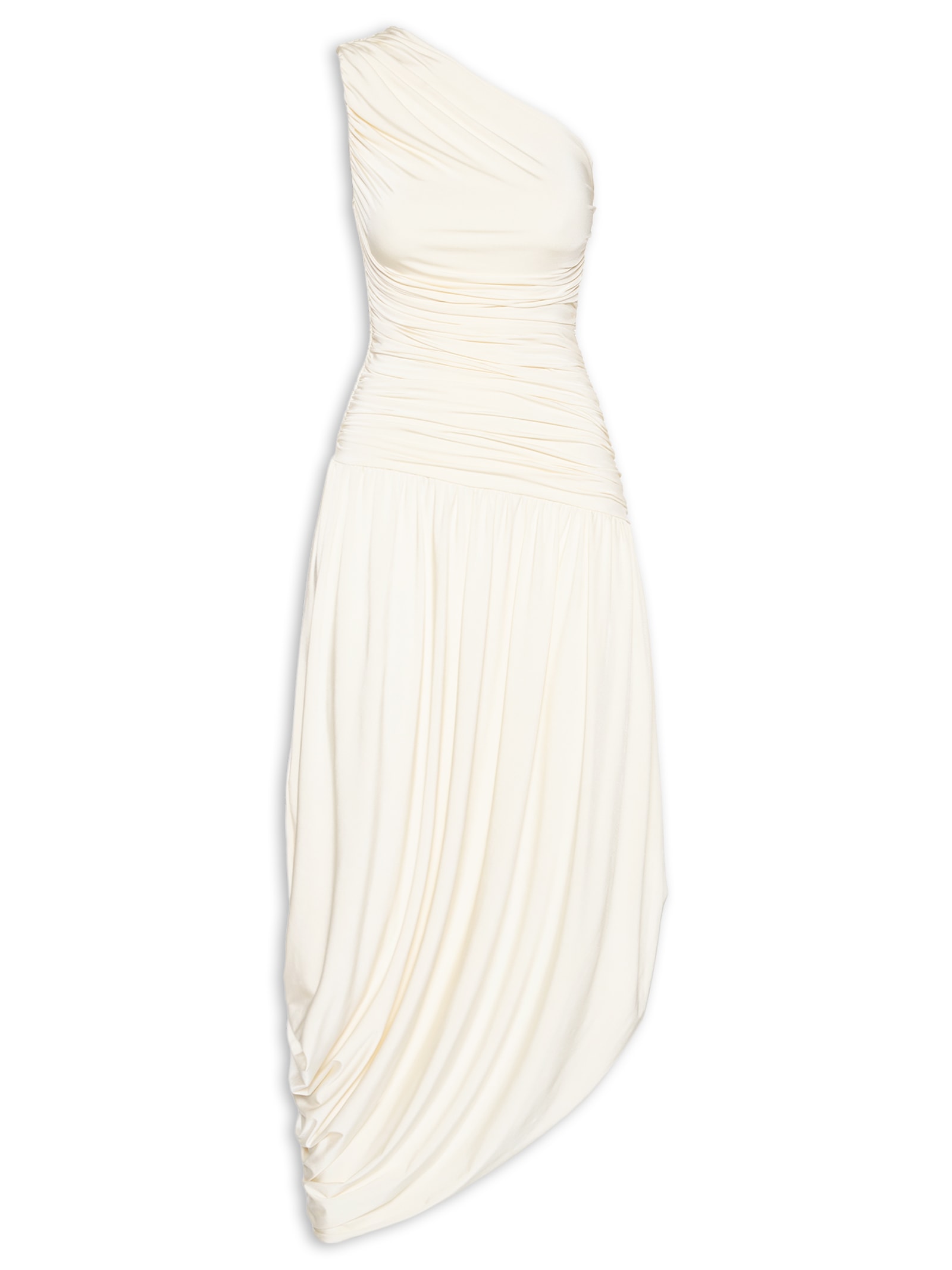 Vestido Um Ombro Só Com Drapeados Em Malha Jersey Off White '2Essential