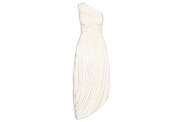 Vestido Um Ombro Só Com Drapeados Em Malha Jersey - Off White