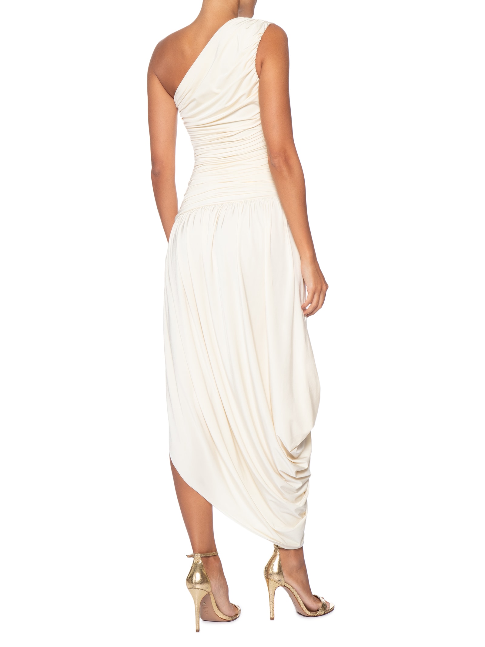 Vestido Um Ombro Só Com Drapeados Em Malha Jersey Off White '2Essential