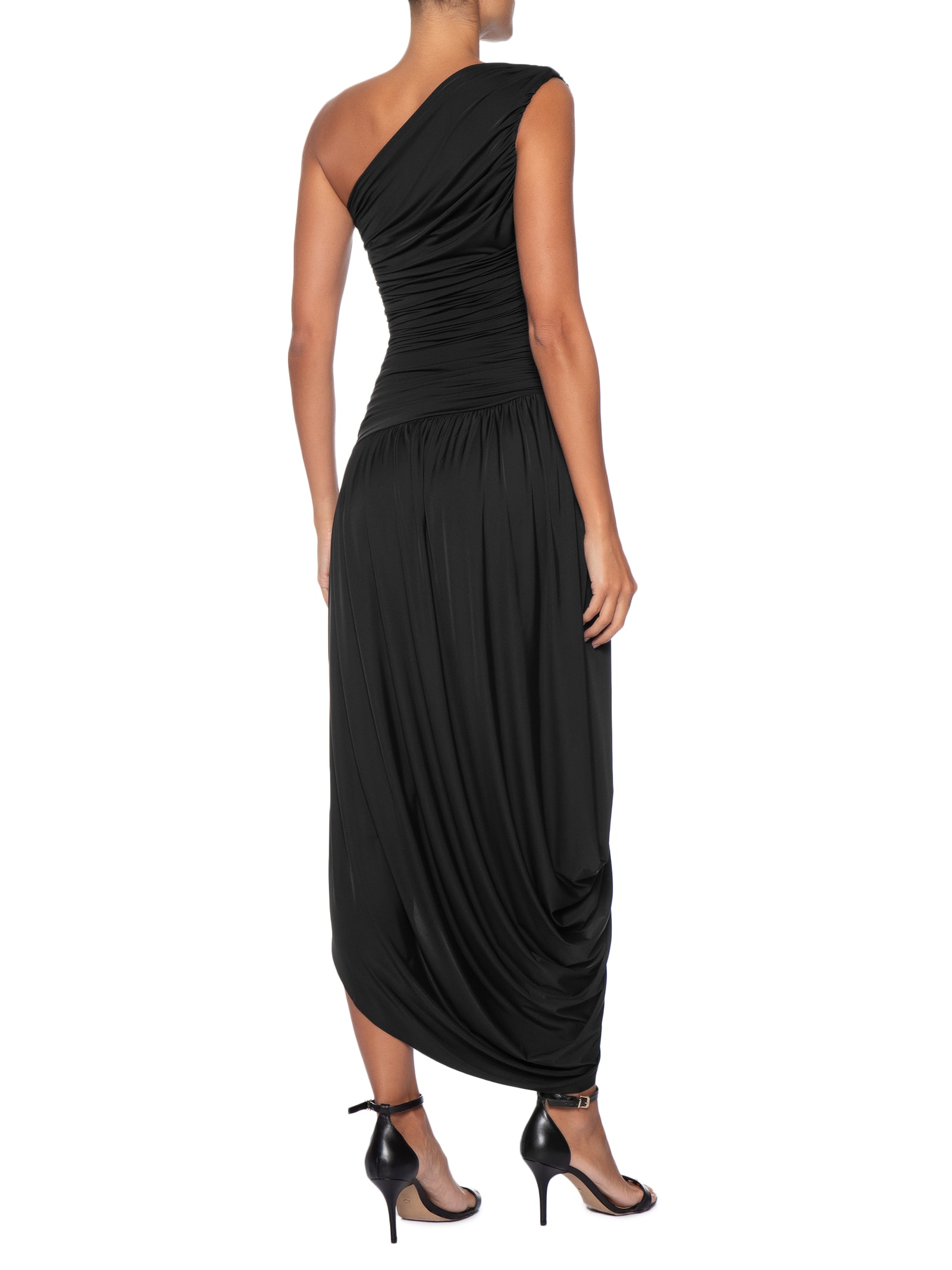 Vestido Um Ombro Só Com Drapeados Em Malha Jersey Preto '2Essential