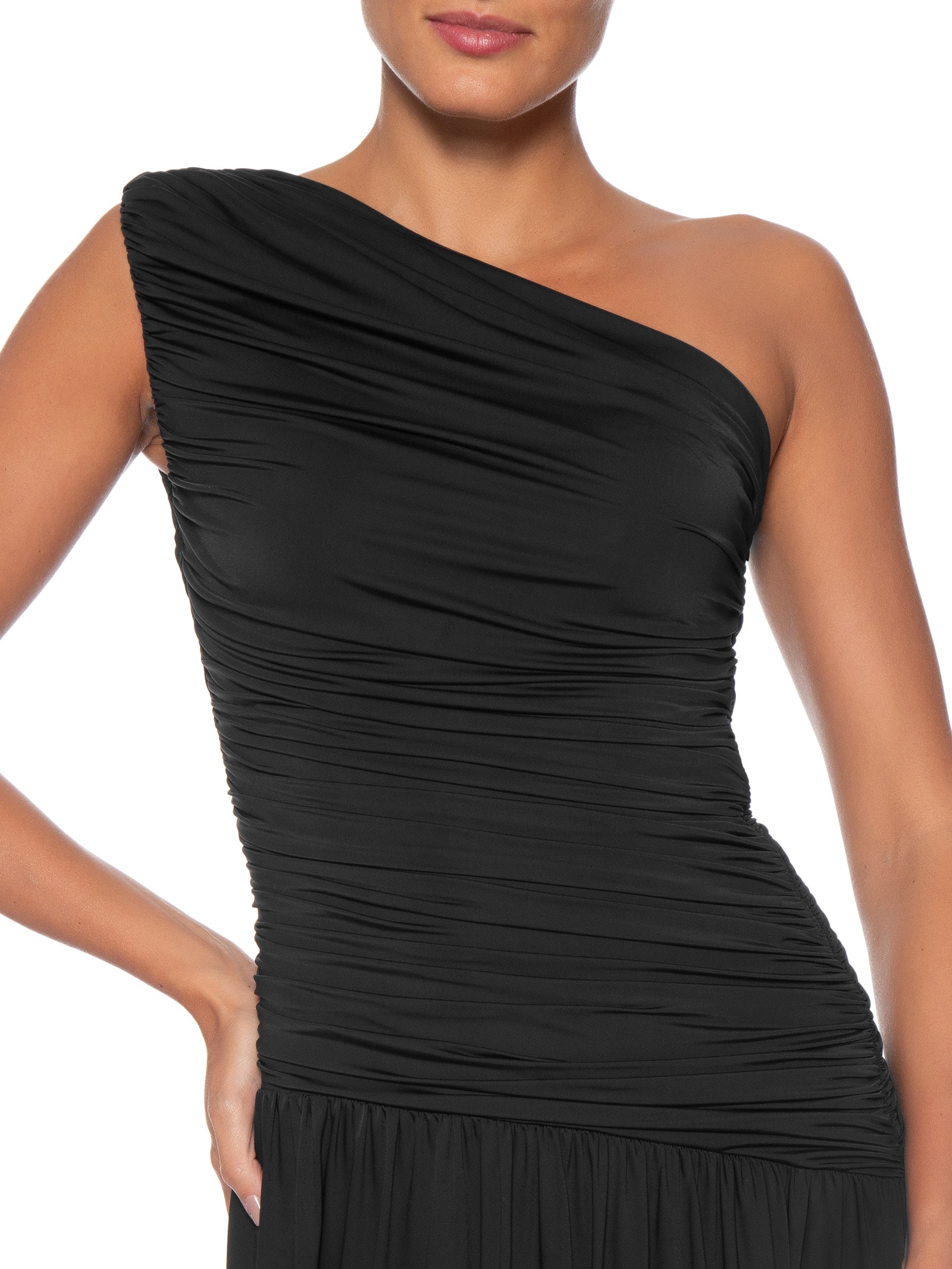 Vestido Um Ombro Só Com Drapeados Em Malha Jersey Preto '2Essential