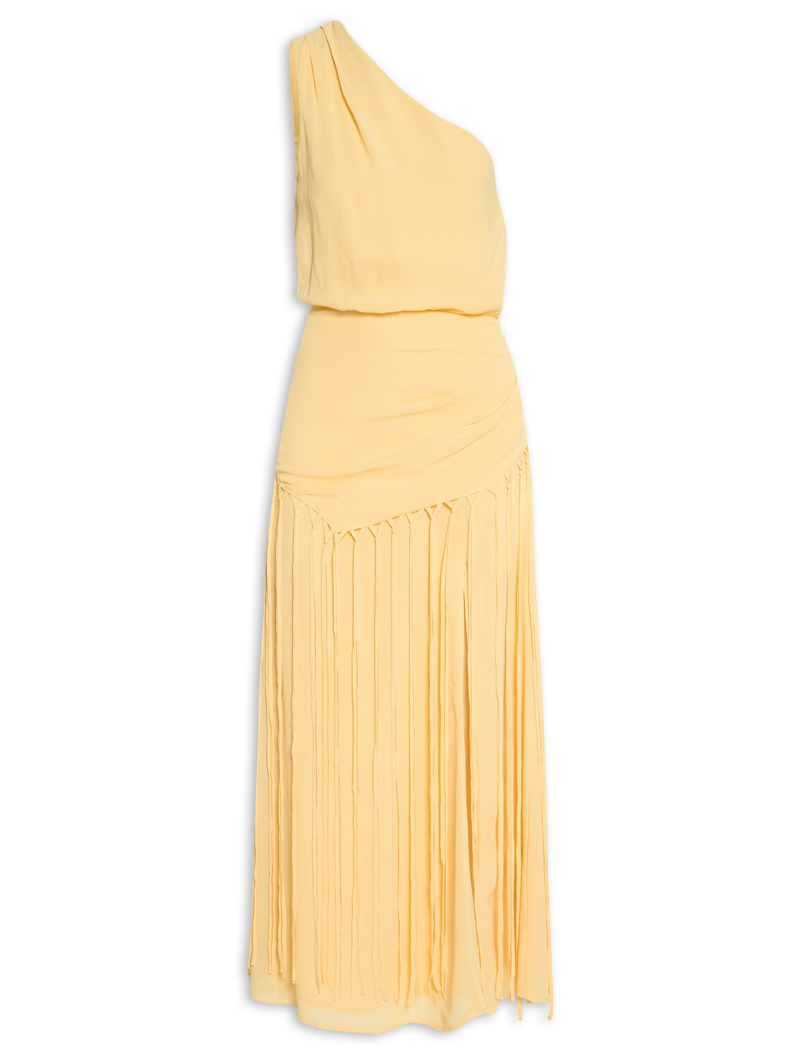 Vestido Um Ombro Só Franjas Amarelo - Main Image
