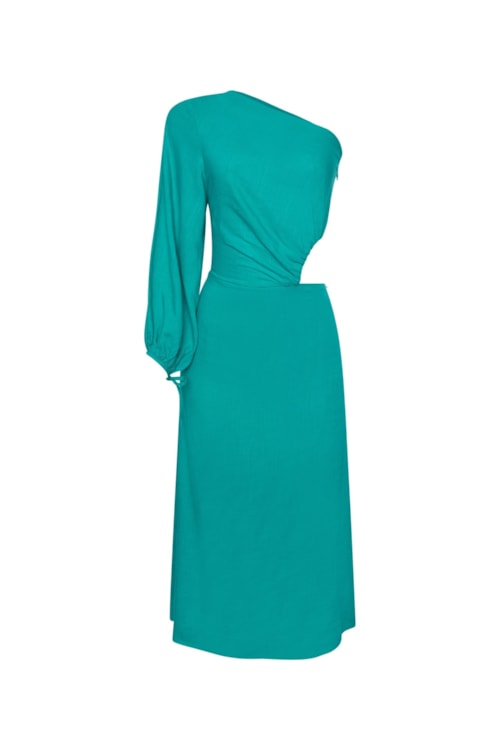 Vestido Um Ombro Só Midi Ostra - Verde