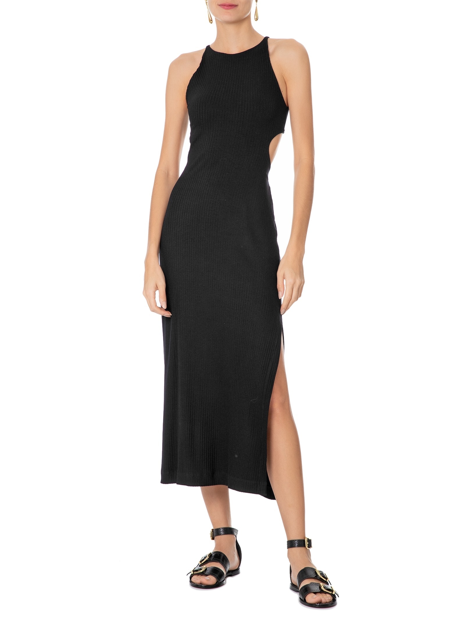 Vestido Vazado Cintura Ribana Preto Farm