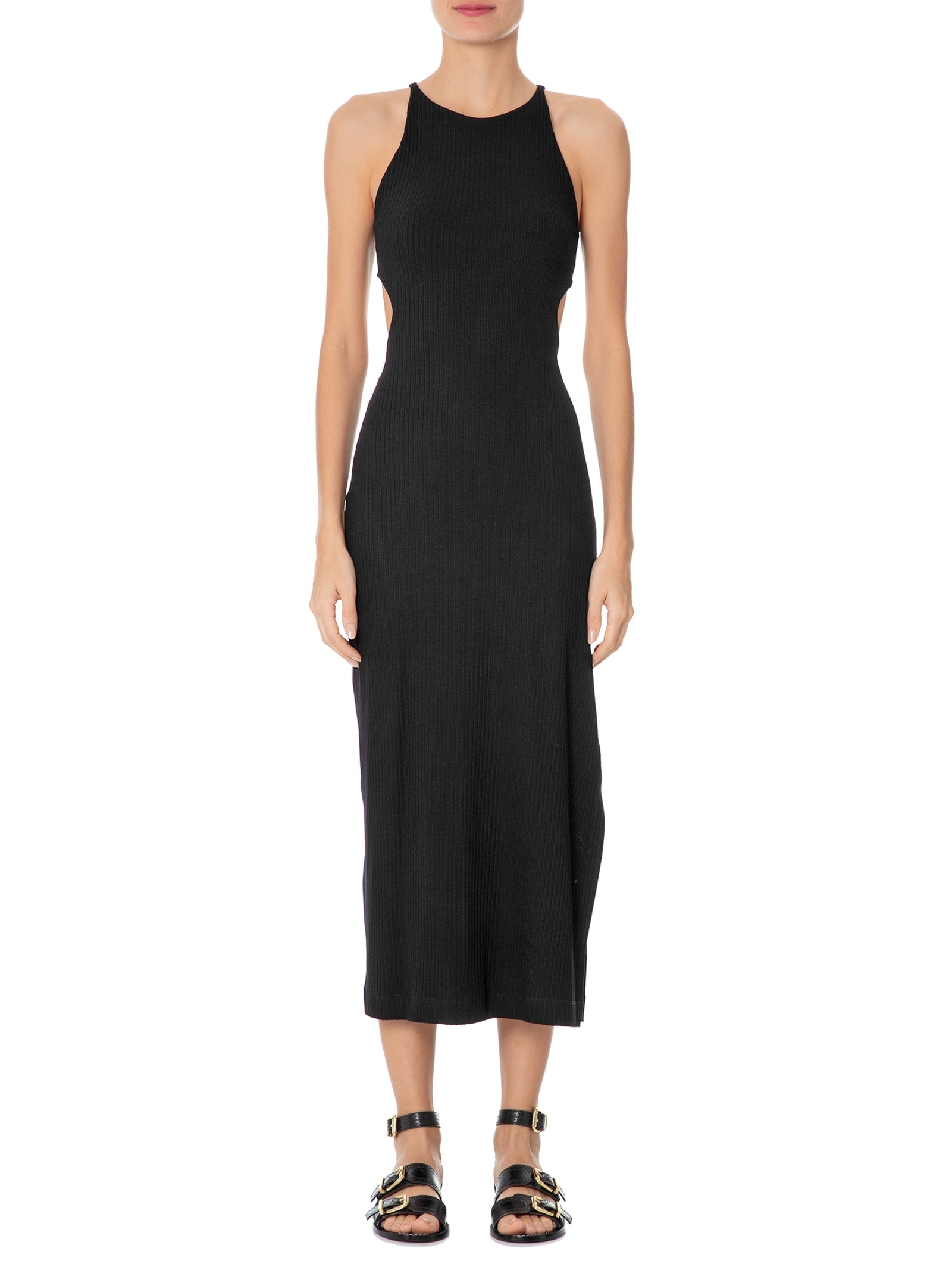Vestido Vazado Cintura Ribana Preto Farm