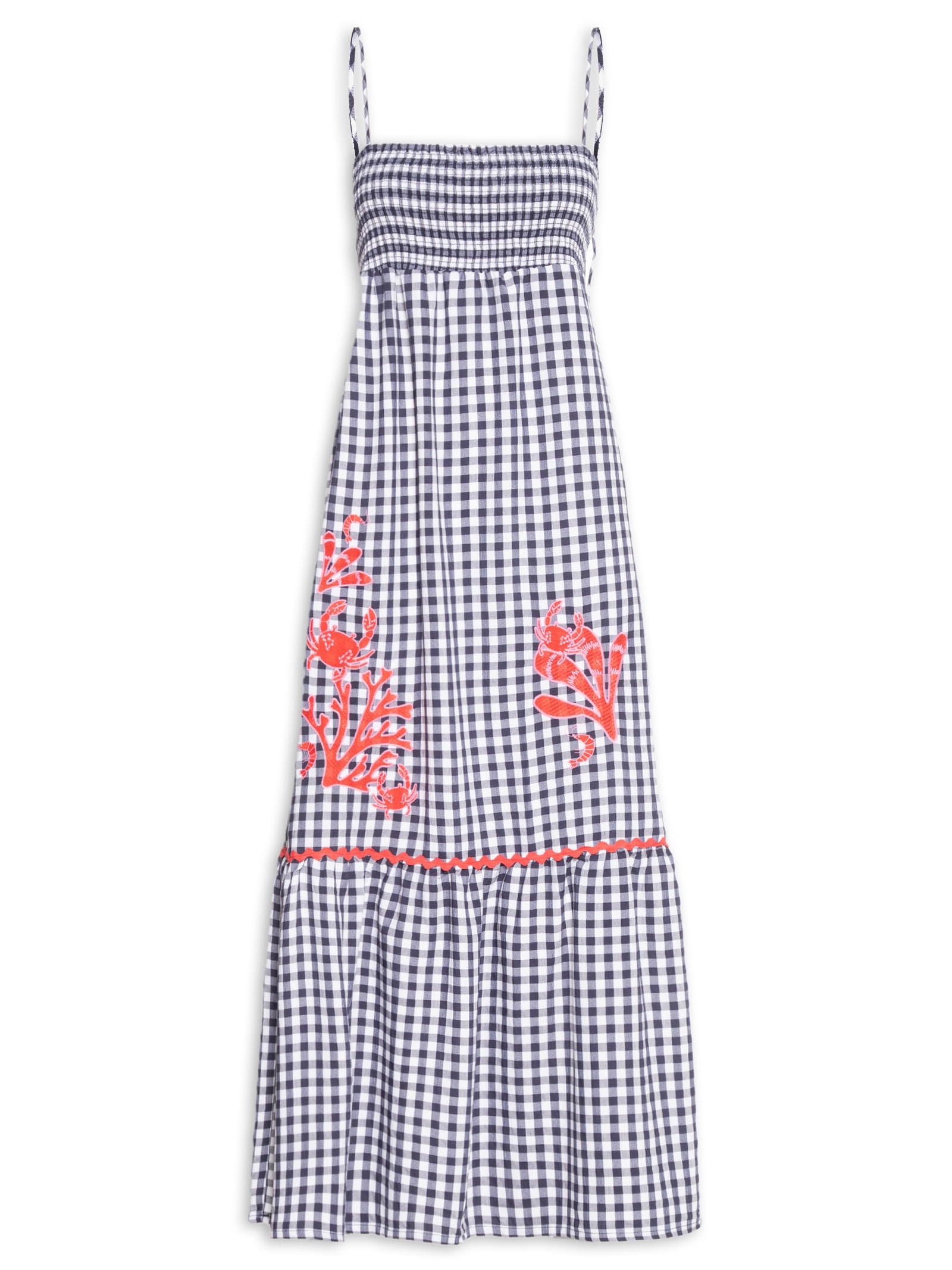 Vestido Vichy Bordado Azul Cantão